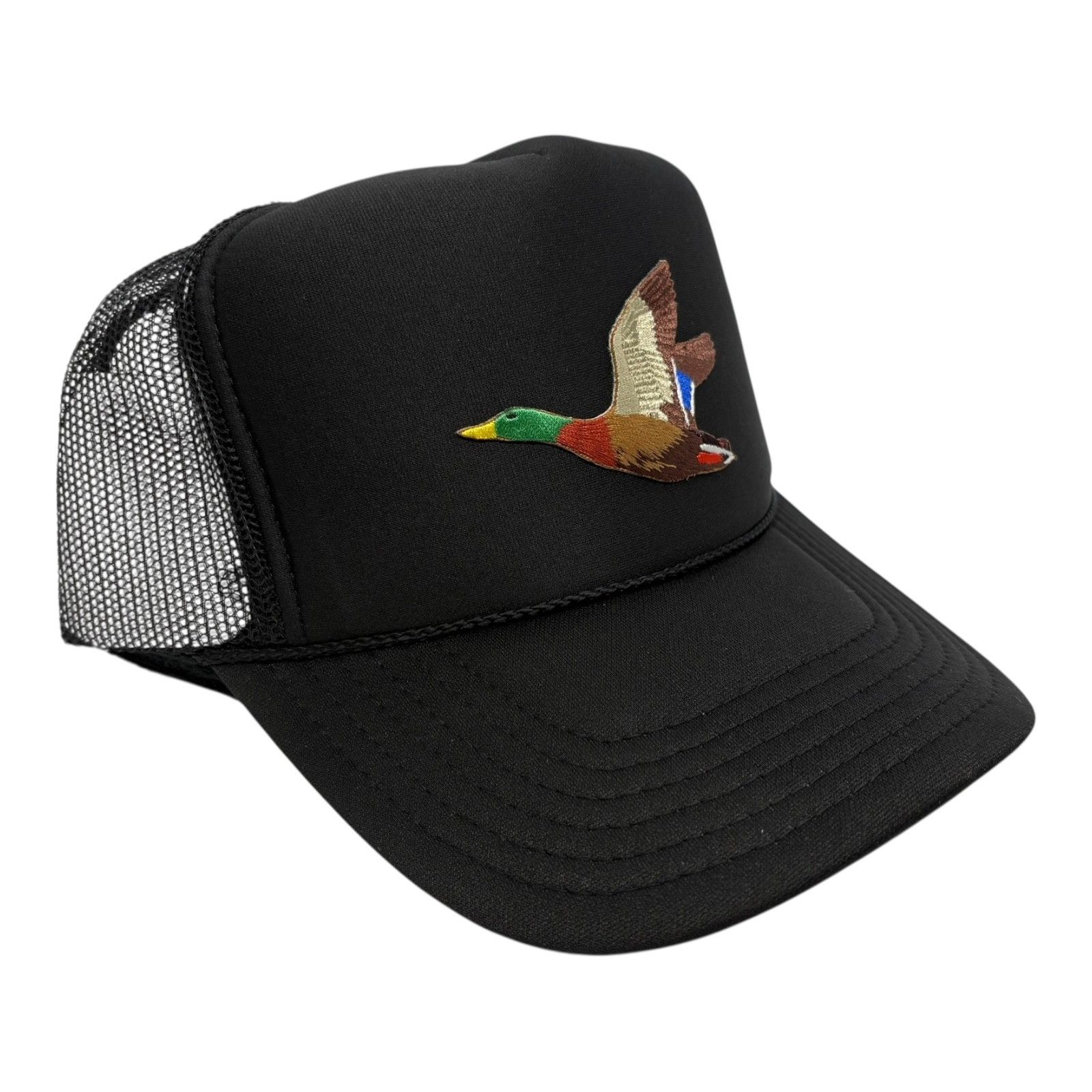 Vintage HUNTING DUCK MALLARD BLACK CAP HIGH CROWN TRUCKER SNAPBACK Size ONE SIZE - 1 Thumbnail