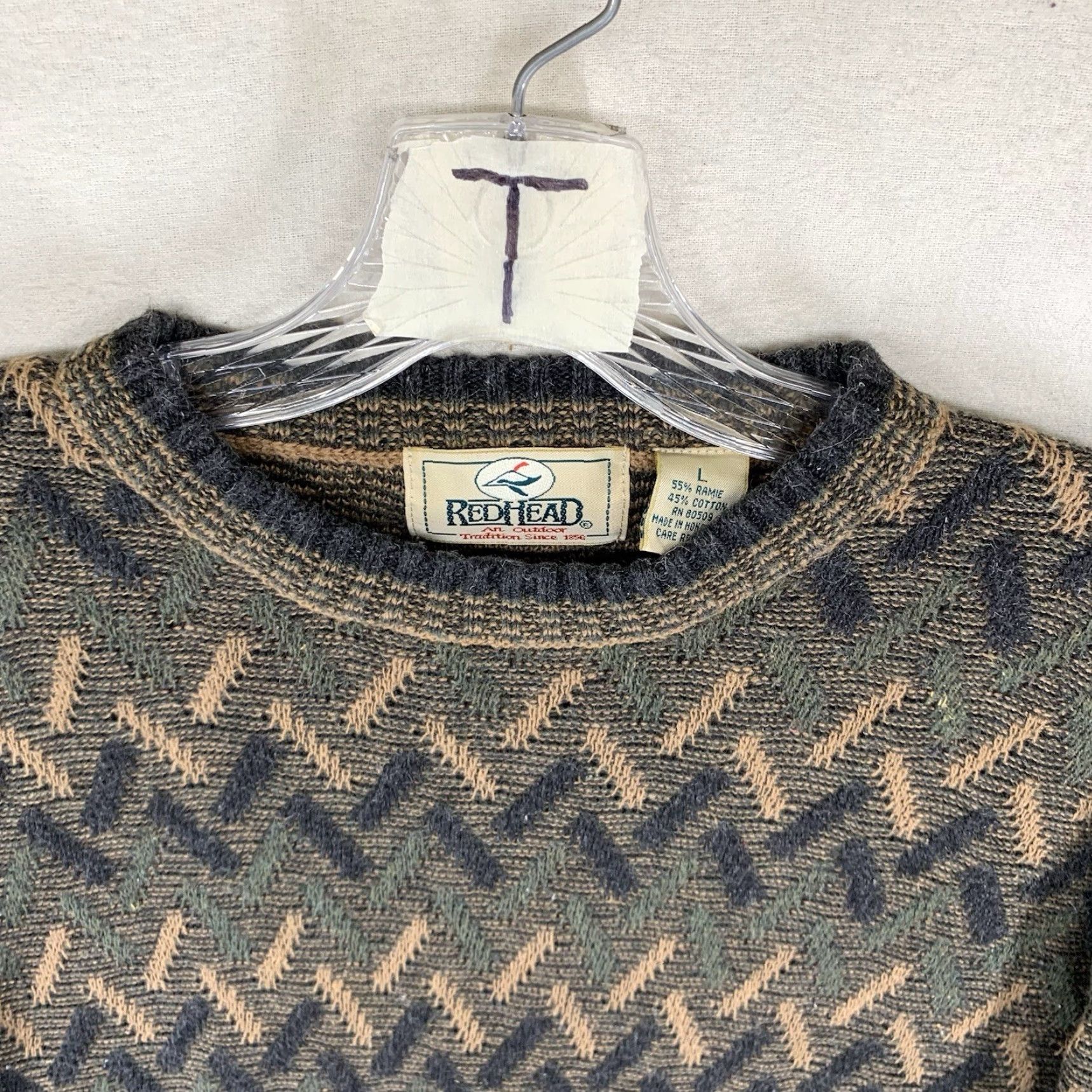 Vintage VINTAGE RedHead Mens Large Sweater Pullover 90s Geometric Cable-Knit Breathable All Over 3D Design Outdoor Hunting Hunting Nature Classic USA Size US L / EU 52-54 / 3 - 4 Thumbnail
