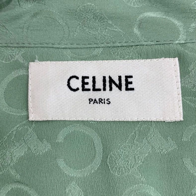 Celine Green Patterned Silk Tie Neck Blouse Size US M / EU 48-50 / 2 - 5 Thumbnail