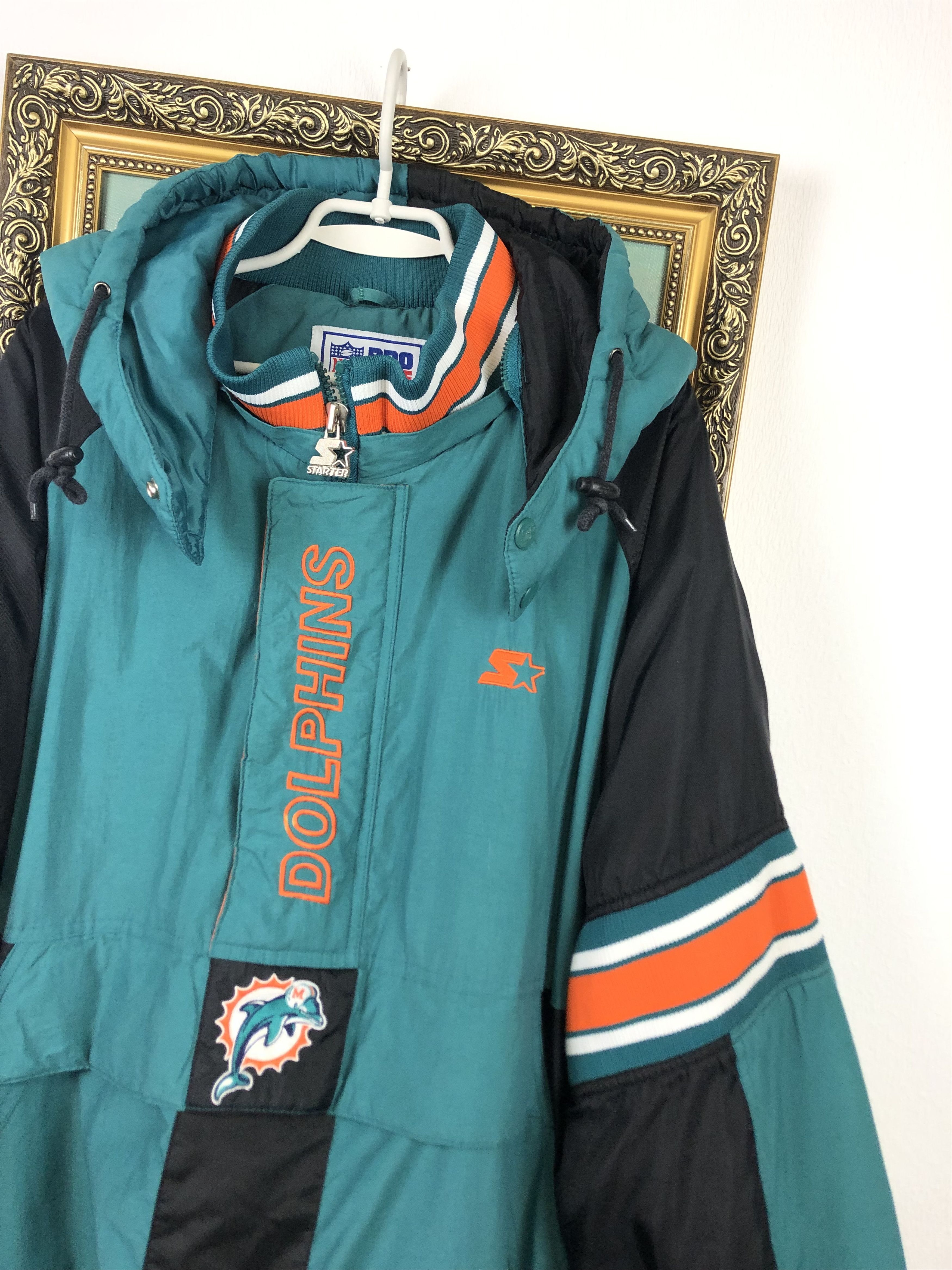 Starter × Vintage Vintage 90s Starter Miami Dolphins Hooded Jacket Bomber Rare Size US XXL / EU 58 / 5 - 3 Thumbnail