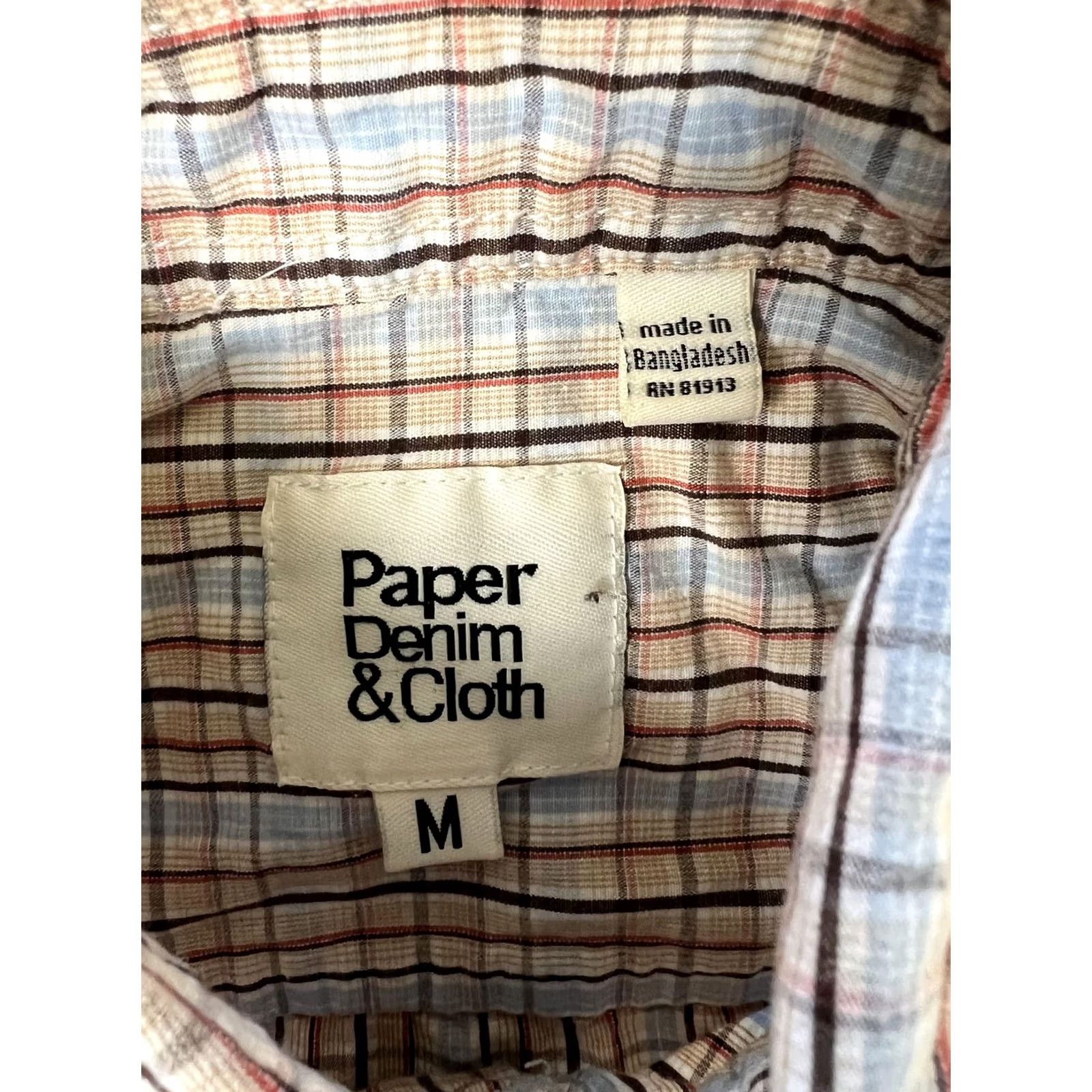 Denime Paper Denim & Cloth Shirt Mens M Beige Plaid Short Sleeve Button Up Casual Size US M / EU 48-50 / 2 - 2 Thumbnail
