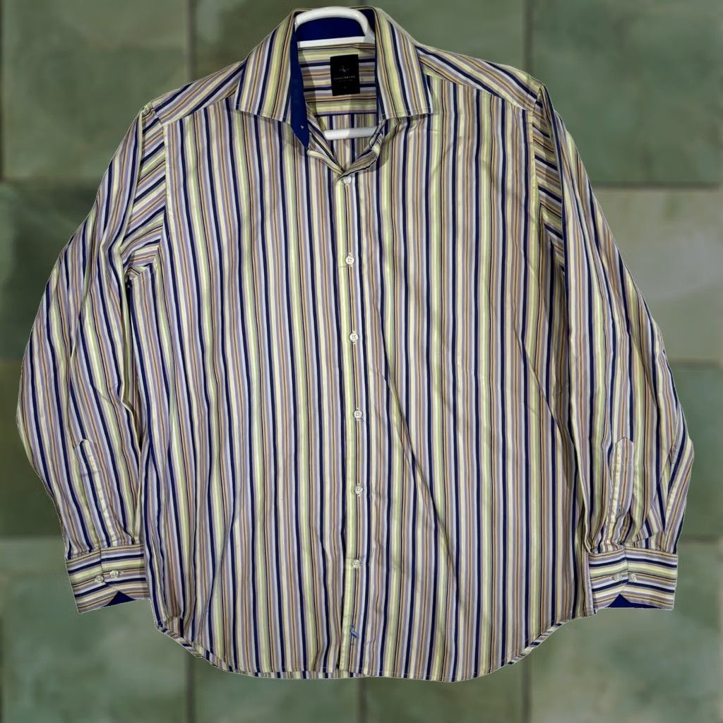 Tailorbyrd TAILORBYRD Multicolor Striped Cotton Shirt Men’s Large Button-Up, Pockets, 31" Length, 46" Chest, Long Sleeve, Regular Fit Size US L / EU 52-54 / 3 - 1 Thumbnail