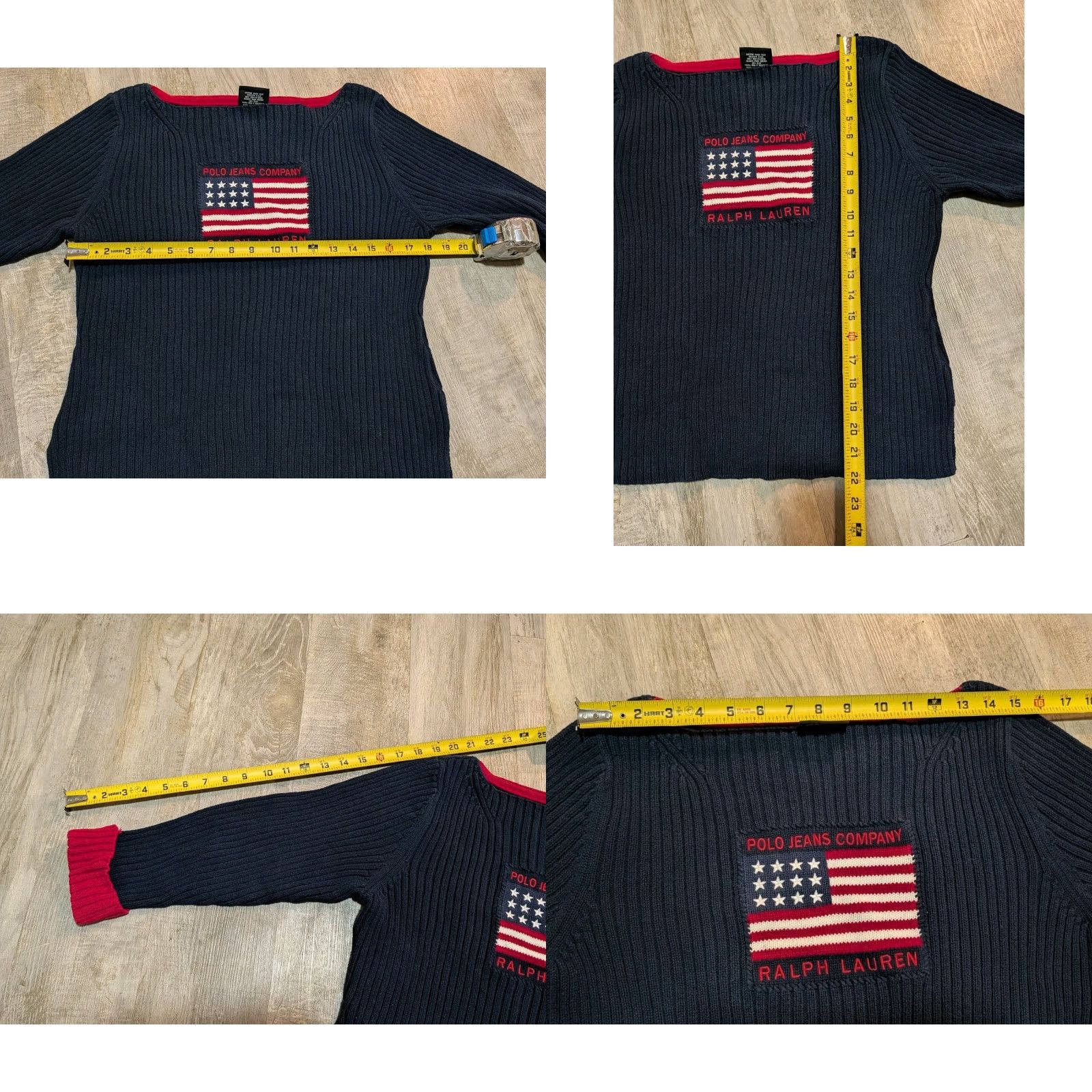 Ralph Lauren VINTAGE Ralph Lauren Jumper Women XL Navy Blue USA Flag 80s 90s Designer Pullover Knit Logo Embroidered Easy Care All Seasons Size XL / US 12-14 / IT 48-50 - 8 Thumbnail