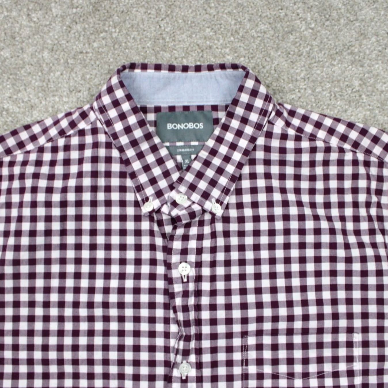 Bonobos Bonobos Shirt Mens XL Red/White Gingham Button-Down Long Sleeve Cotton L/S Standard Fit Regular Mens XL Red White Bonobos Slim Fit Style Shirt Size US XL / EU 56 / 4 - 6 Thumbnail