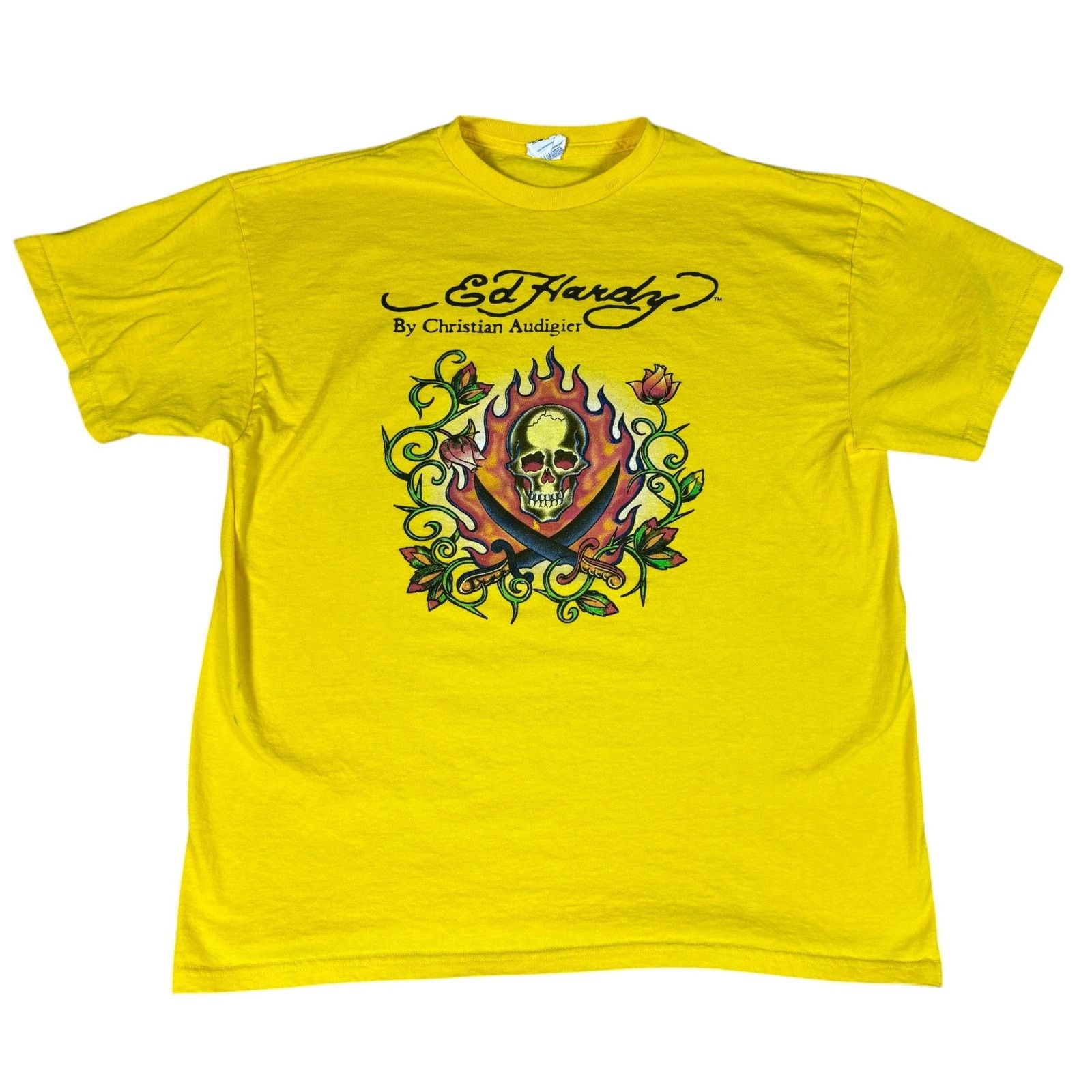 Christian Audigier y2k 2000s style Ed Hardy Christian Audigier yellow tshirt L Size US L / EU 52-54 / 3 - 1 Thumbnail