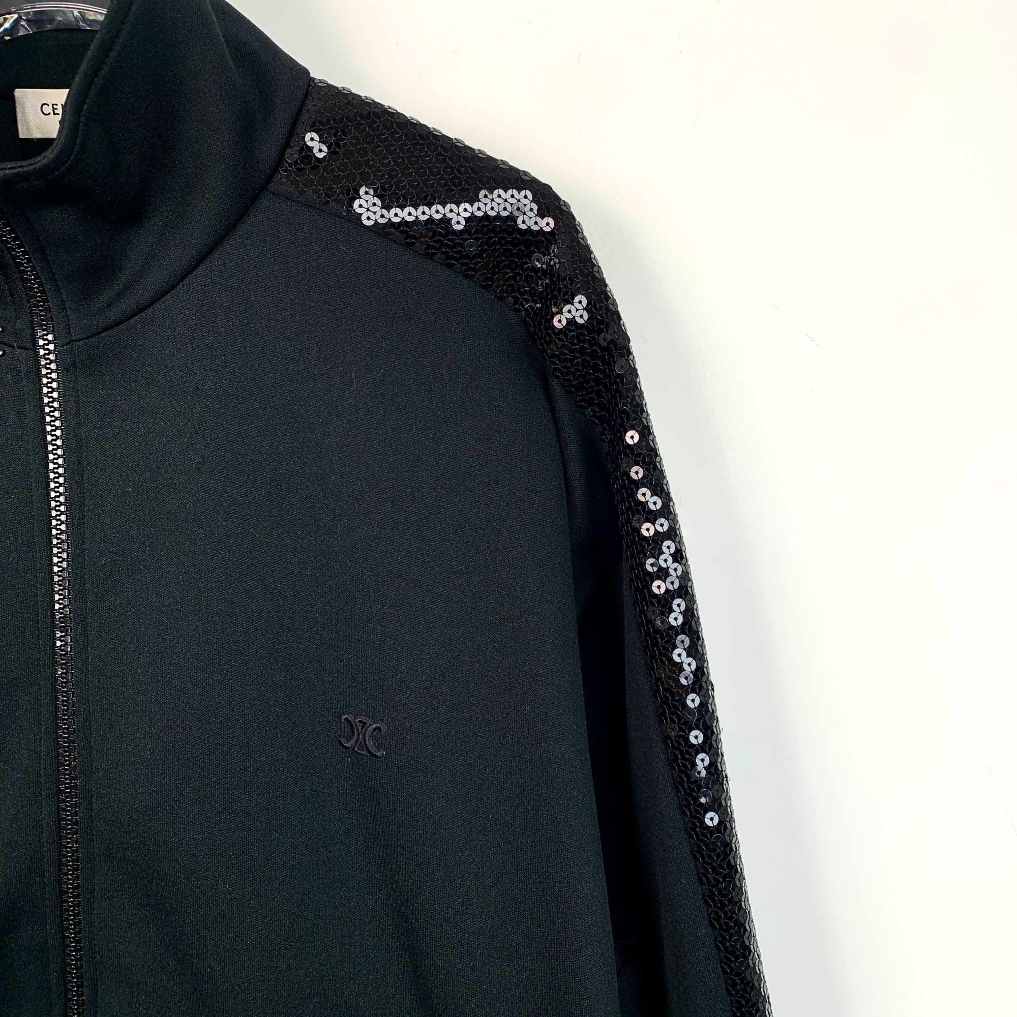 Celine Celine Black Sequin-Embellished Track Jacket With Zipper Poc Size S / US 4 / IT 40 - 3 Thumbnail
