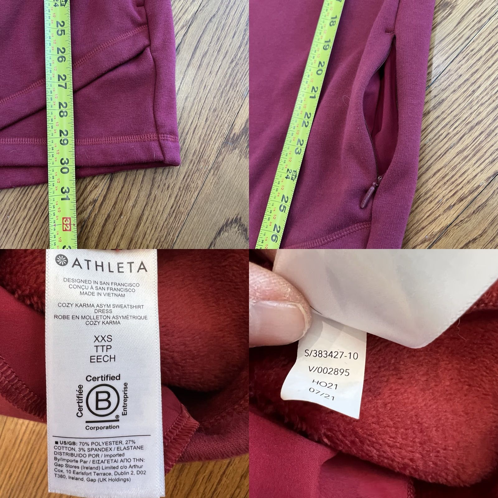 Athleta Athleta Sweatshirt Tunic Women XXS Red Fleece Zip Pockets Mock Neck Activewear Dress Modern Classic Outdoor Size XXS / US 00 / IT 34 - 8 Thumbnail