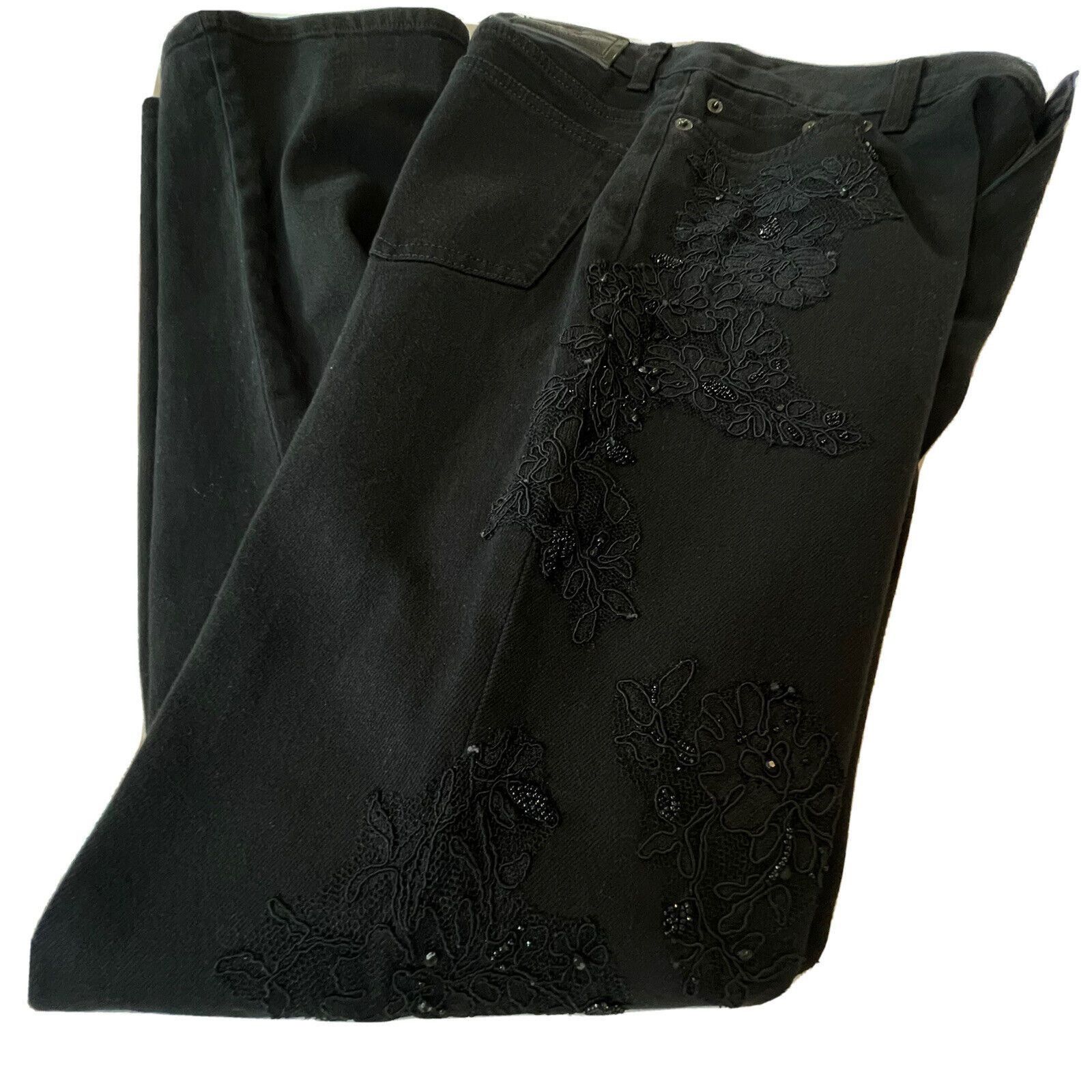 Ralph Lauren Ralph Lauren Women Size 4 Black on Black Beaded Lace Stretch Size 27" / US 4 / IT 40 - 2 Thumbnail