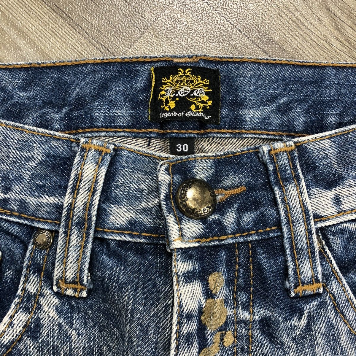 If Six Was Nine × Japanese Brand × Le Grande Bleu (L.G.B.) 2000s Legend Of Glamour Distressed Painted Faded Y2K Jeans Size US 31 - 7 Thumbnail