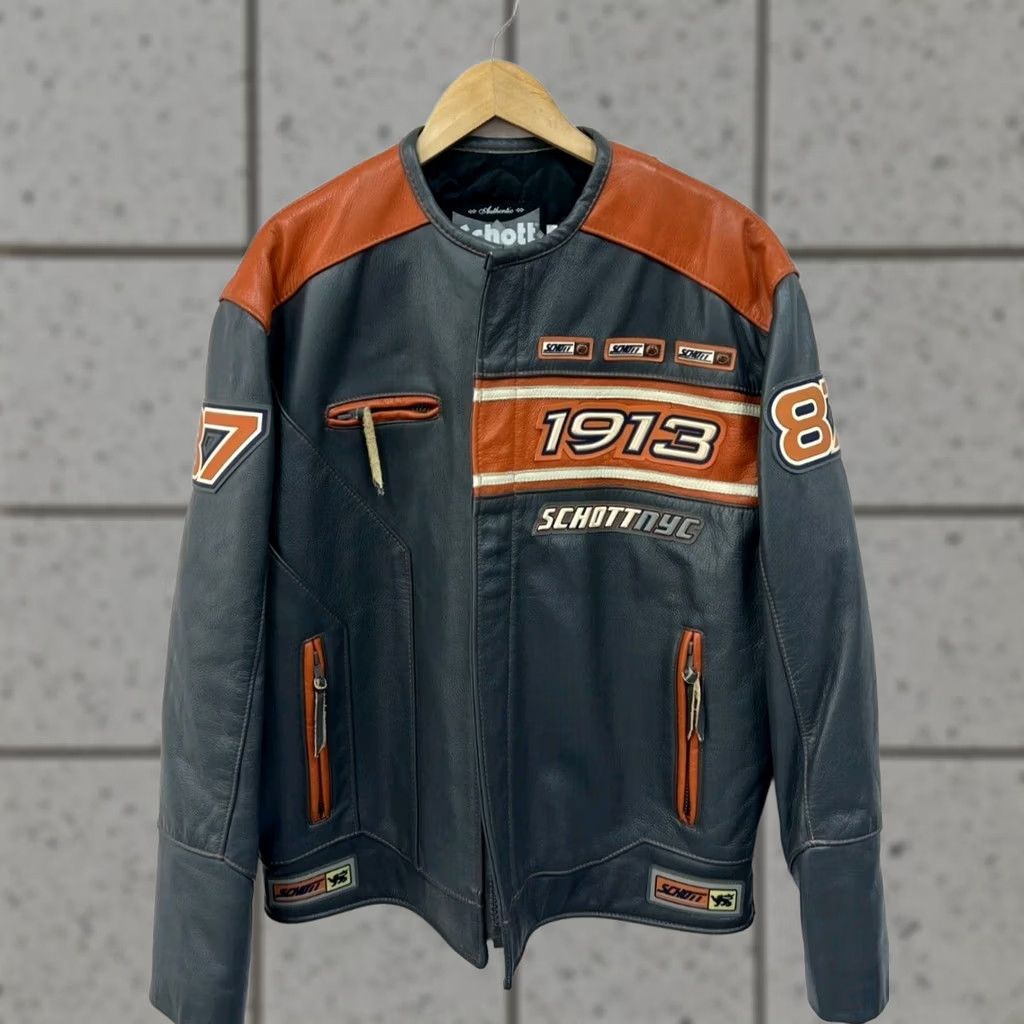 Schott SCHOTT NYC 1913 Leather Jacket Biker Bomber Men's Size L Gray Leather Jacket Mens L 1913 Motorcycle Size US L / EU 52-54 / 3 - 1 Thumbnail