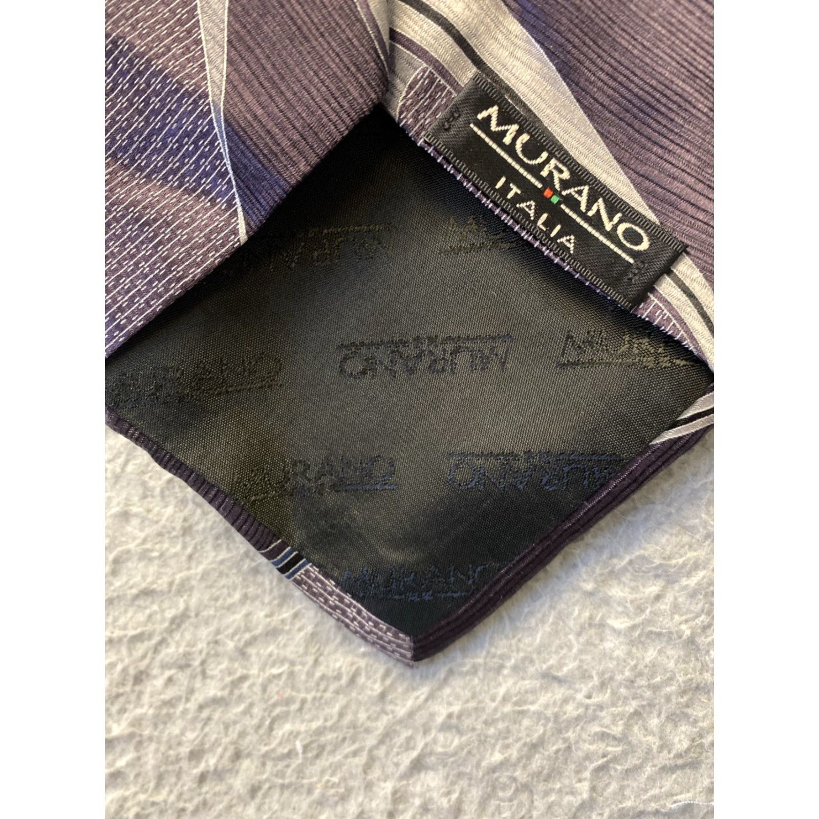 Murano MURANO Silk 100% Tie Men's Necktie Blue Lavender Black Colorful Multicolor Print Silk Size ONE SIZE - 5 Thumbnail