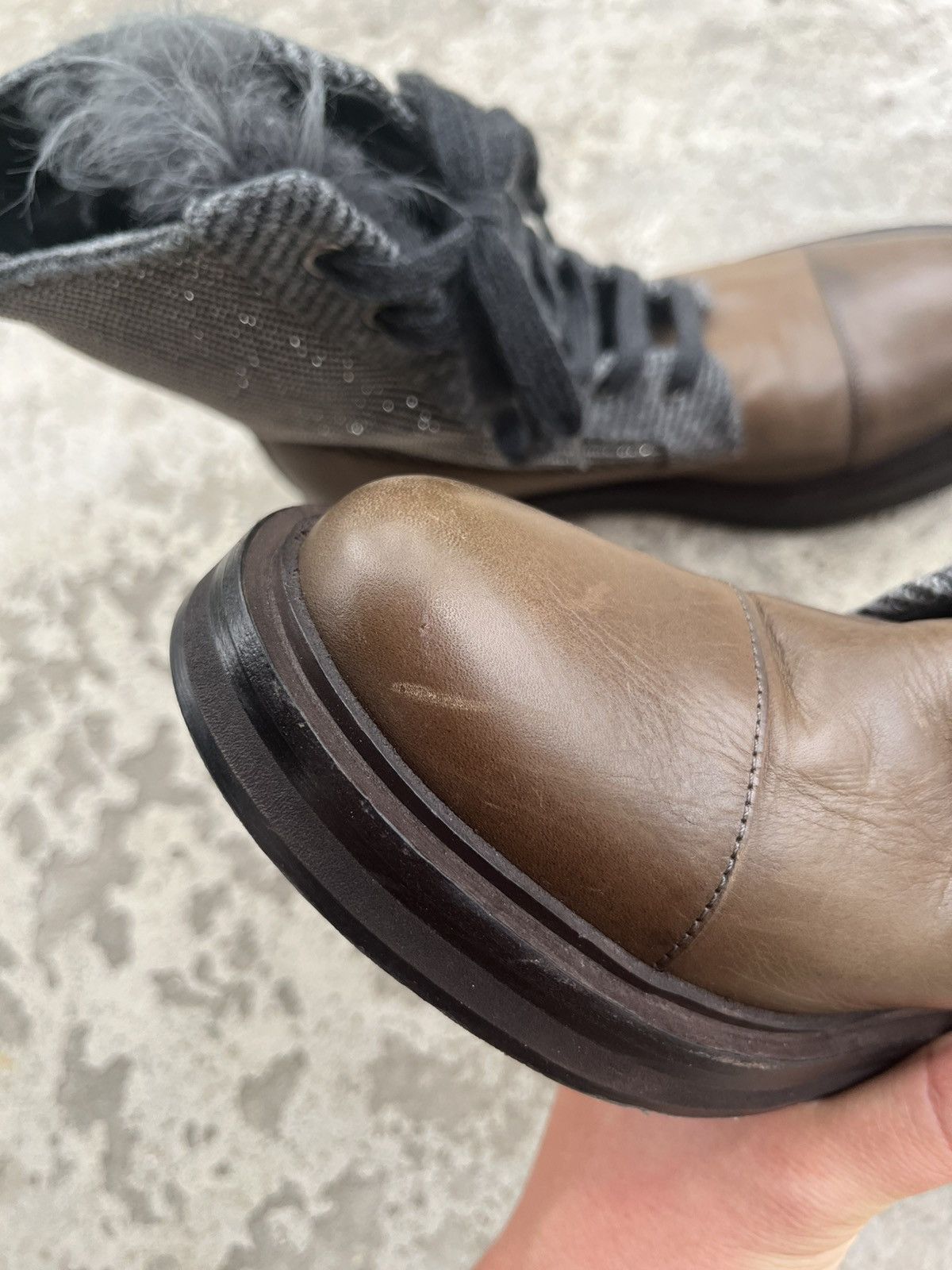 Brunello Cucinelli Brunello Cucinelli Leather Ankle Fur Boots with Monili Trim Size US 8.5 / IT 38.5 - 13 Thumbnail