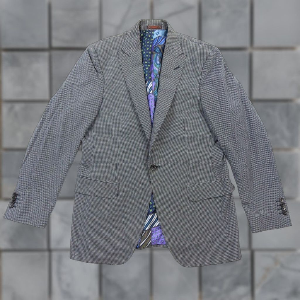 ETRO Blazer 50 Blue Check Sport Coat Cotton Silk Lined Regular Fit Mens
