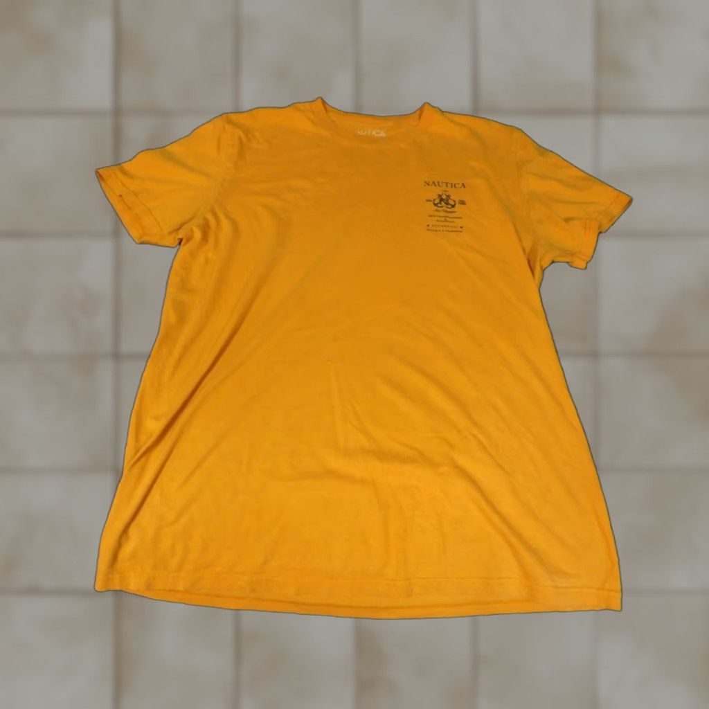 Nautica Nautica Shirt T-Shirt Mens L Yellow Short Sleeve Crew Neck Logo Cotton Blend, Polyester Classic All Seasons, Regular Fit, Navy? Wait, yellow. Size US L / EU 52-54 / 3 - 1 Thumbnail