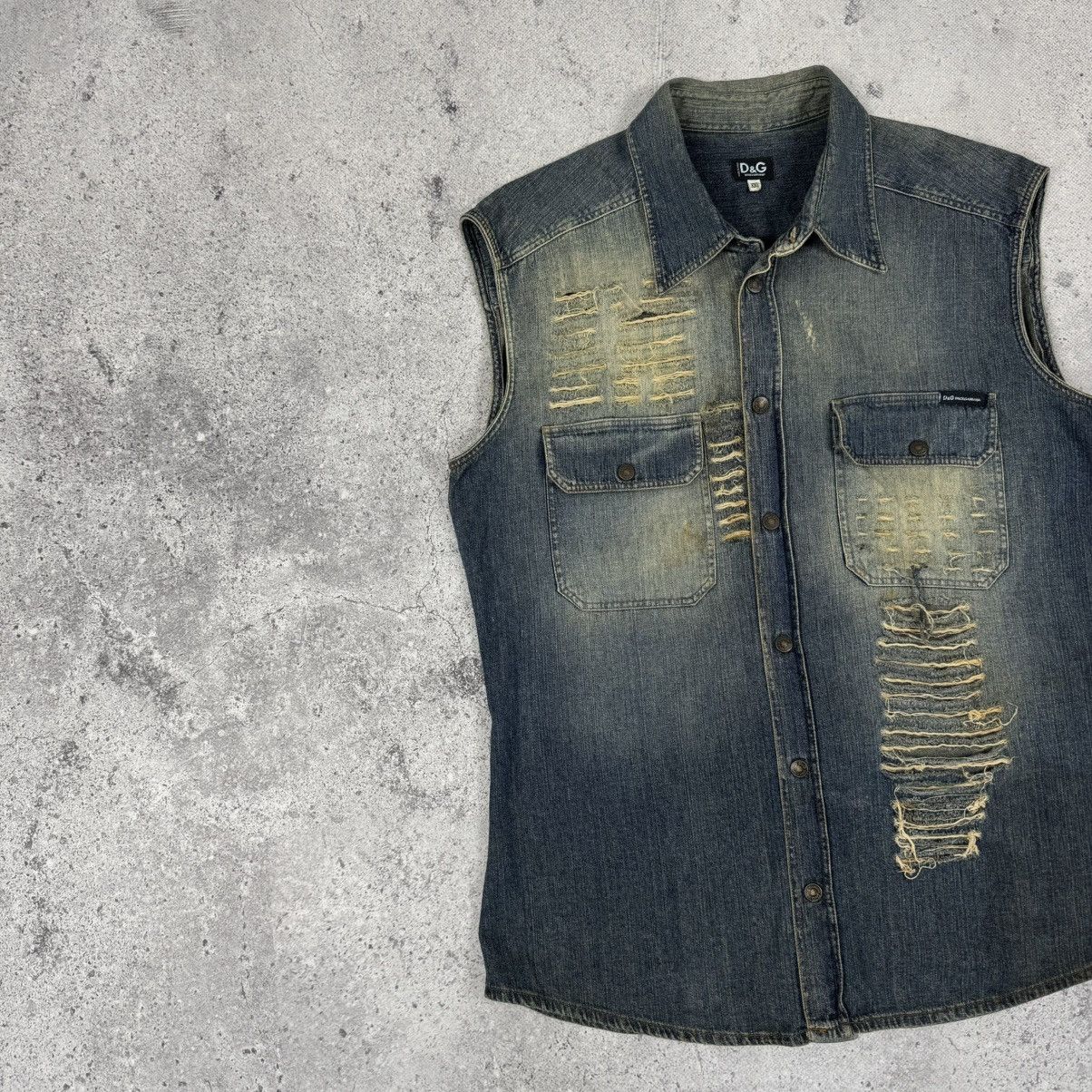 Dolce & Gabbana × Vintage Vintage Dolce & Gabbana Distressed Denim Shirt Vest Size US M / EU 48-50 / 2 - 4 Thumbnail