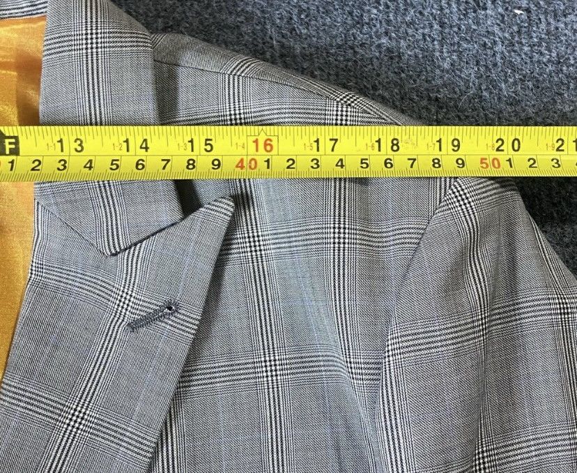 Designer Bespoke Men’s Check Blazer Peak Lapel Grey White Chest 39R Size 38R - 7 Thumbnail