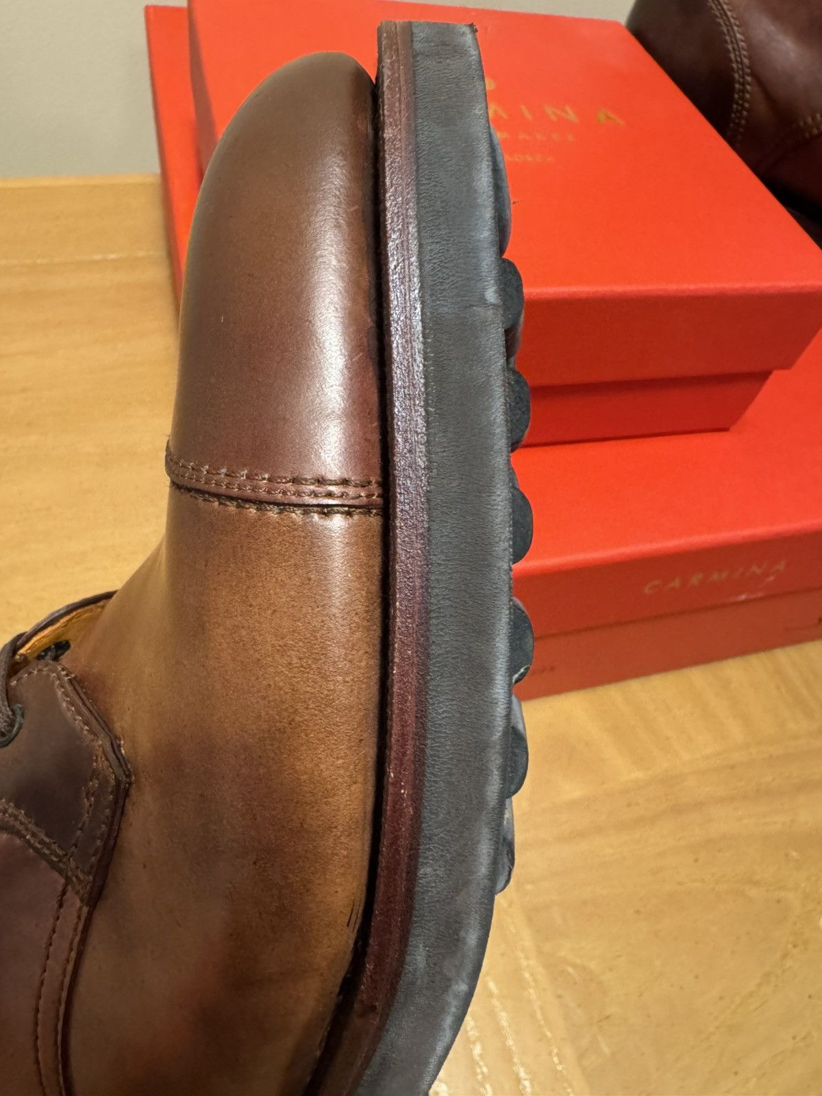 Carmina Carmina Custom Cordovan Frankenstitch Work Boots - Burgundy Size US 8.5 / EU 41-42 - 17 Thumbnail