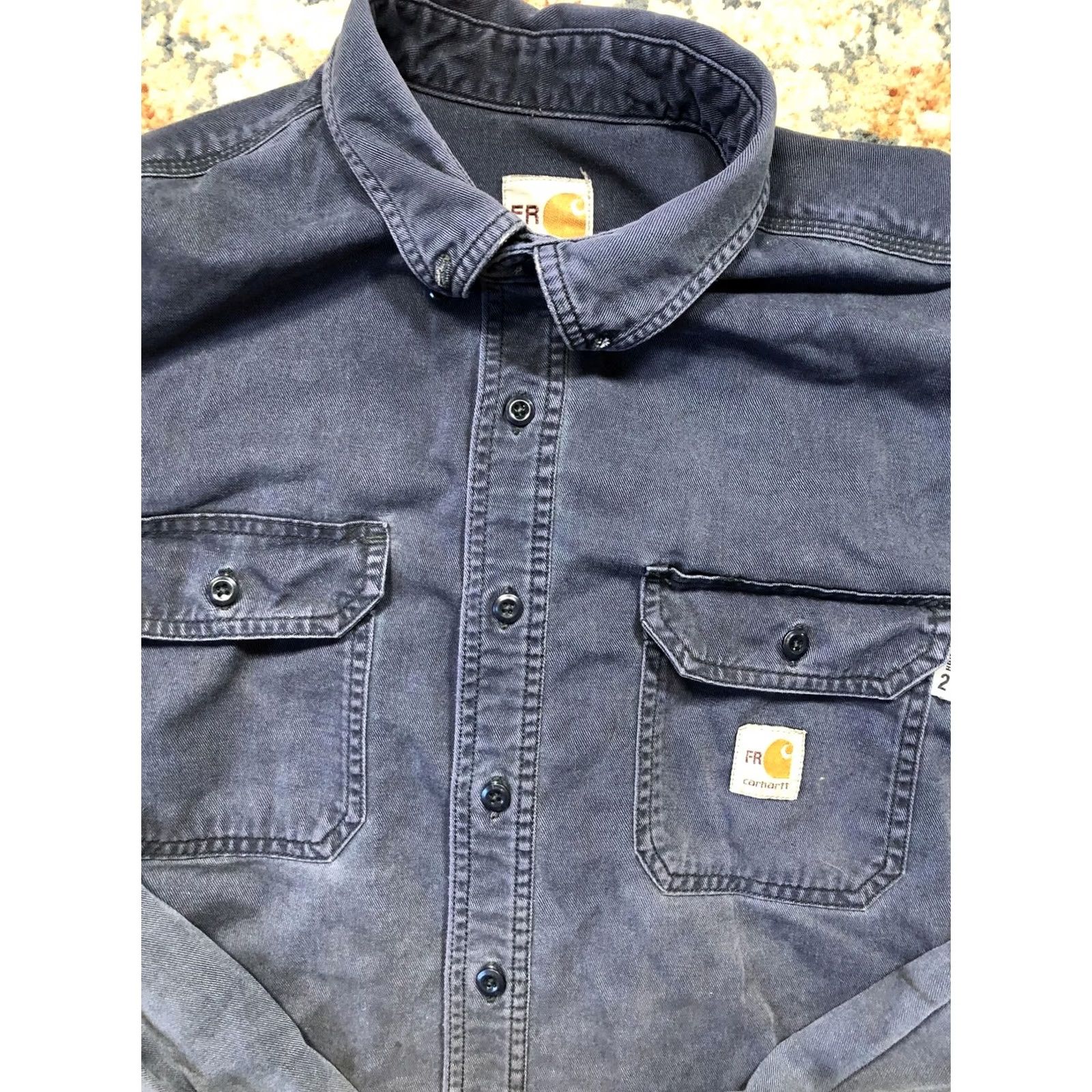 Carhartt Carhartt FR Shirt Mens XL Flame Resistant Button-Up Long Sleeve Blue Twill Cotton Nylon Workwear with Pockets Size US XL / EU 56 / 4 - 2 Thumbnail