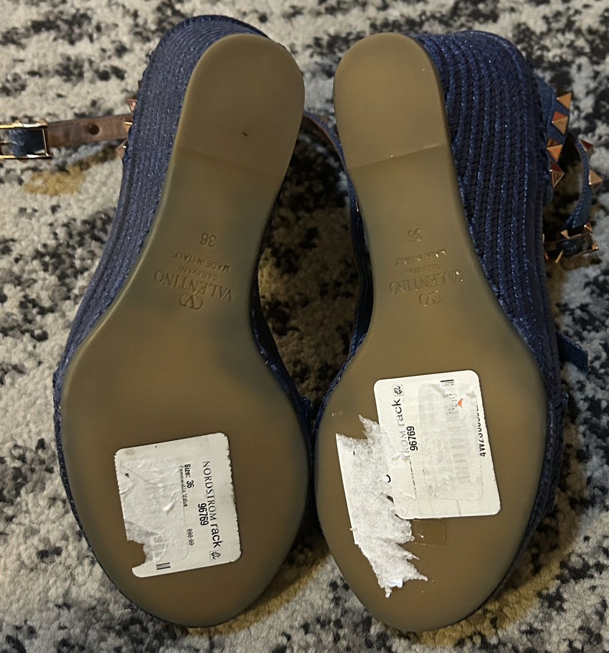 Valentino Valentino Garavani Rockstud Denim Espadrille Wedge Sandal Size US 6 / IT 36 - 4 Thumbnail