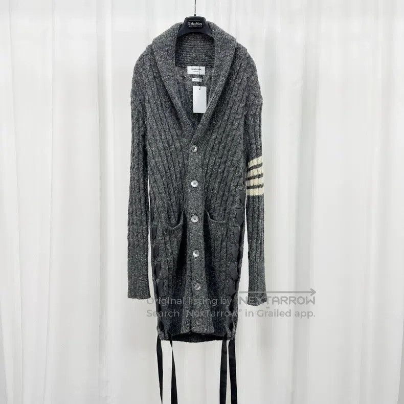 Thom Browne Thom Browne Four-Stripe Cable Knit Wool Long Sweater Size US S / EU 44-46 / 1 - 1 Thumbnail
