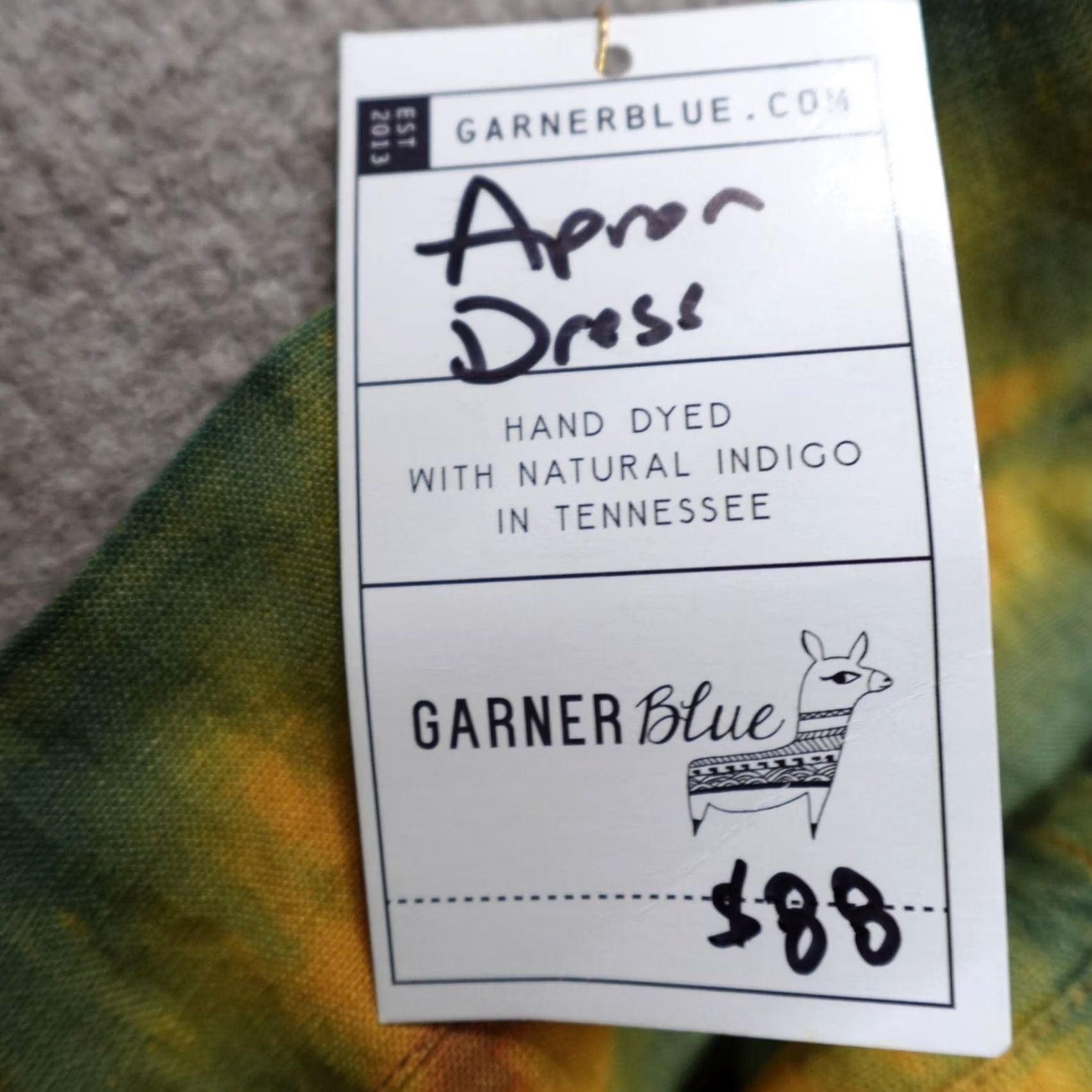 Vintage Garner Blue S Apron Dress Green Hand Dyed Cotton Linen Short Sundress Womens Size S / US 4 / IT 40 - 3 Thumbnail