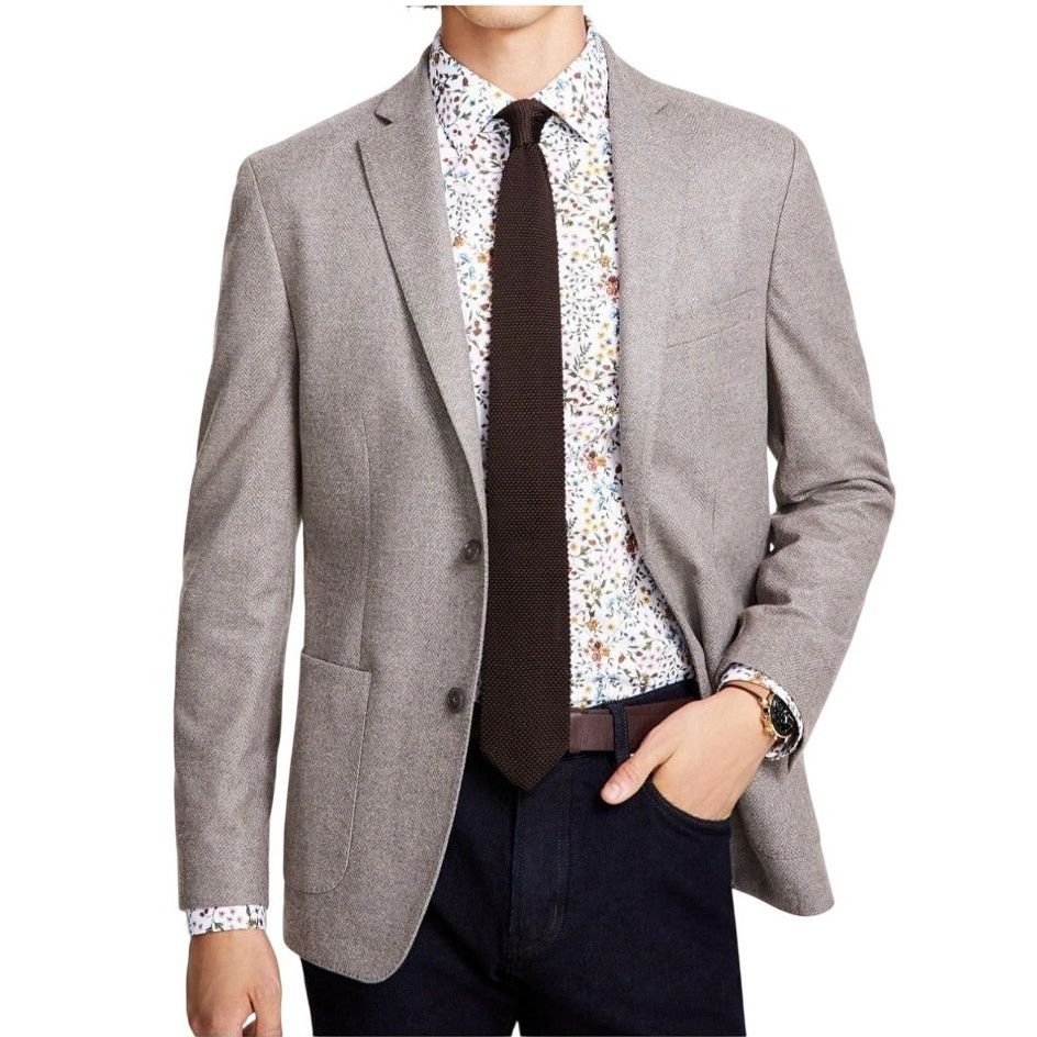 Bar III Bar III Men's Tan Herringbone Knit Slim Suit Jacket Size 40S Size 40S - 1 Thumbnail