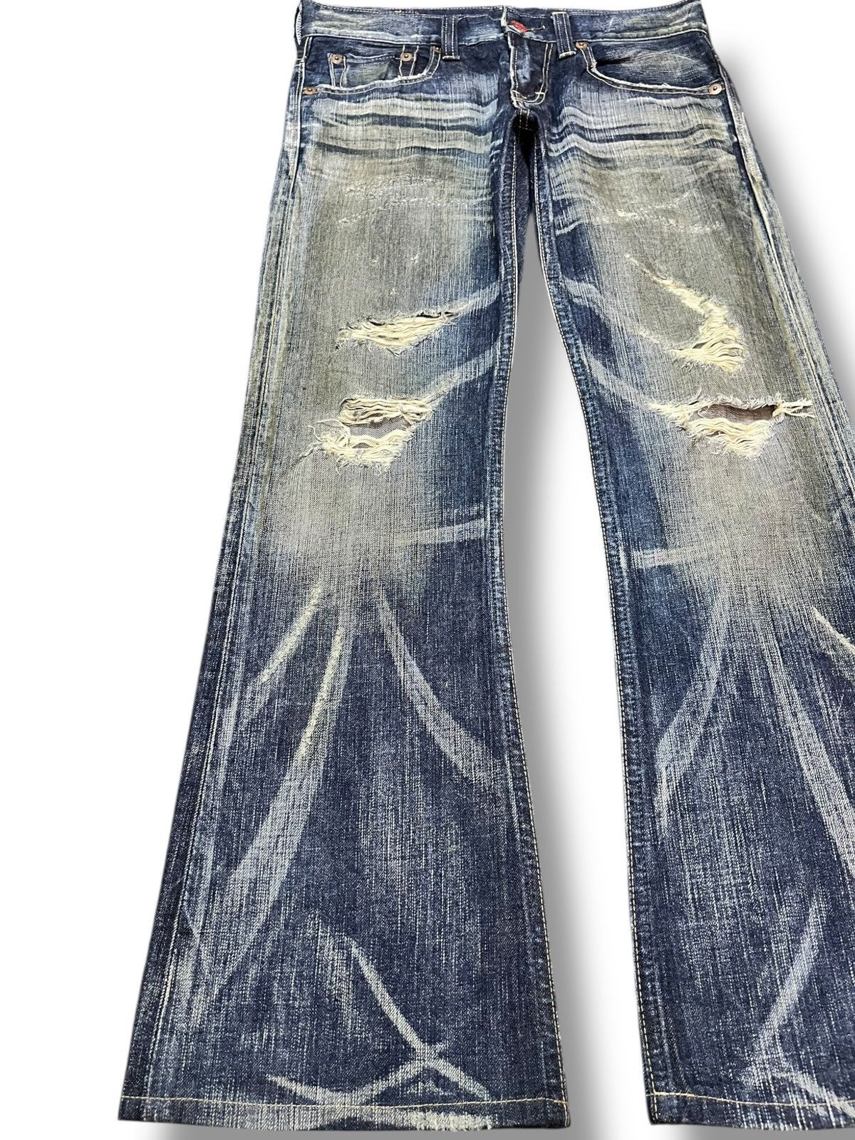 Edwin Vintage Edwin 503 Bluetrip Flare Mudwash Whiskers Denim Size US 31 - 3 Thumbnail