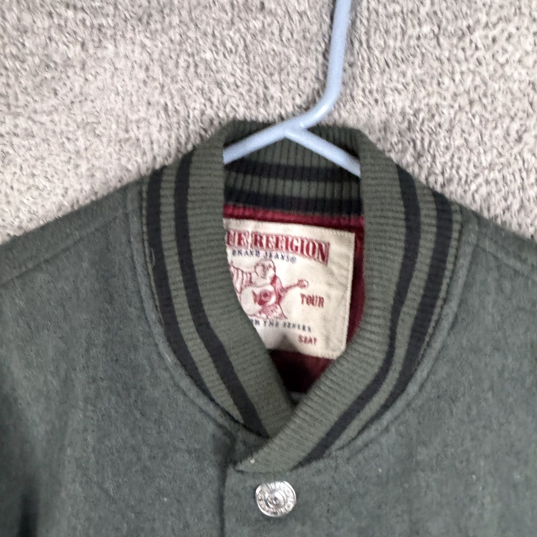 True Religion True Religion Jacket Mens S Green Wool Varsity Snap Front Back Logo Graphic Size US S / EU 44-46 / 1 - 6 Thumbnail