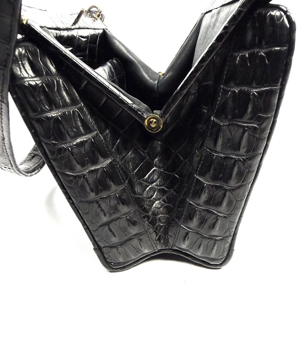 Vintage 1950-60s Genuine Crocodile Hornback Frame Top Handbag Exotic Size ONE SIZE - 13 Thumbnail
