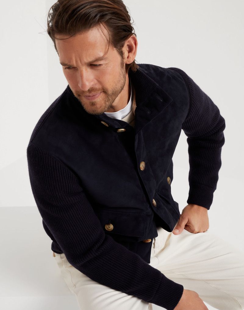 Brunello Cucinelli o1w1db10226 Padded Leather Jacket in Navy Blue Size US L / EU 52-54 / 3 - 4 Thumbnail