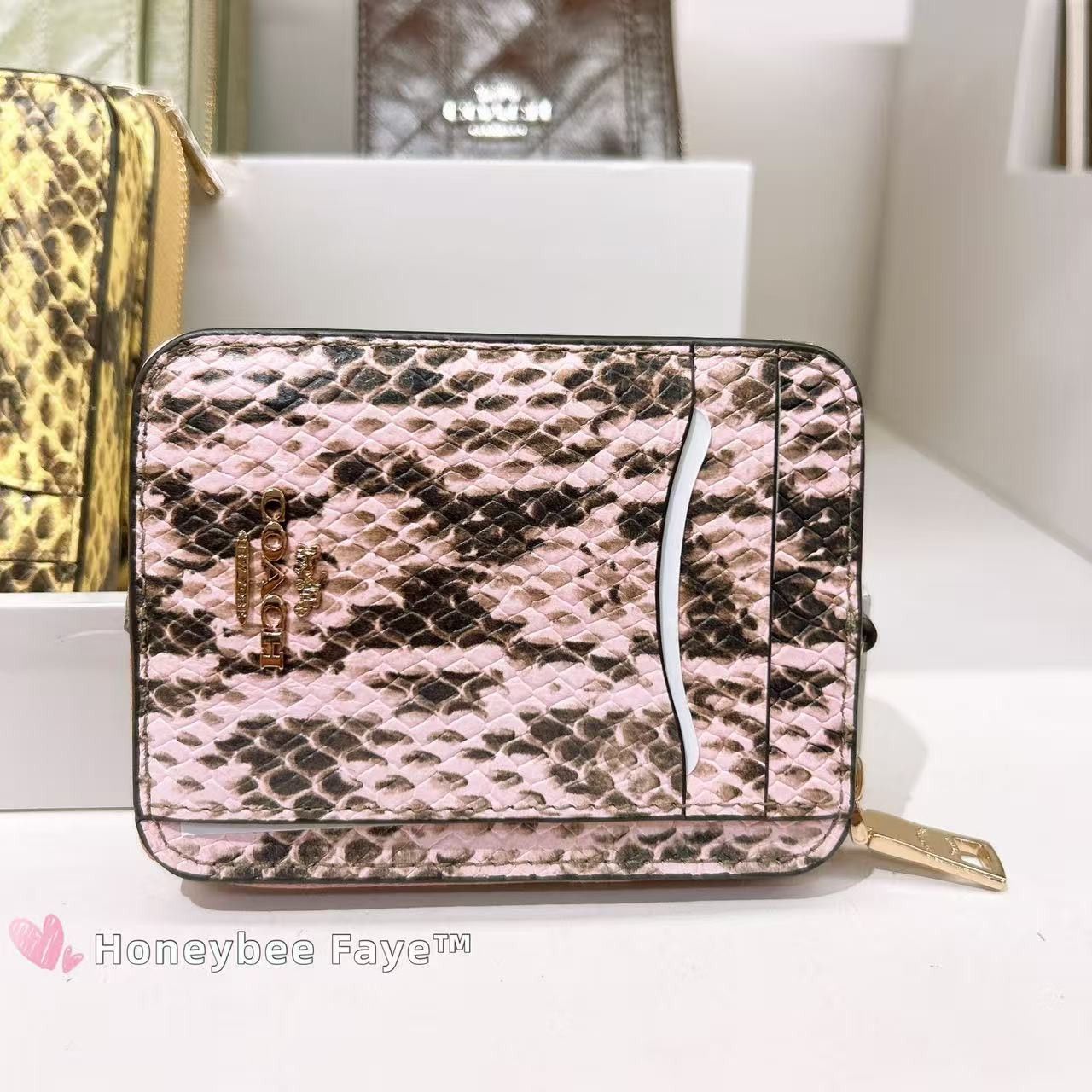 Coach Zip Card Case CEC53 Gold/Pink Snake-embossed leather Size ONE SIZE - 1 Thumbnail
