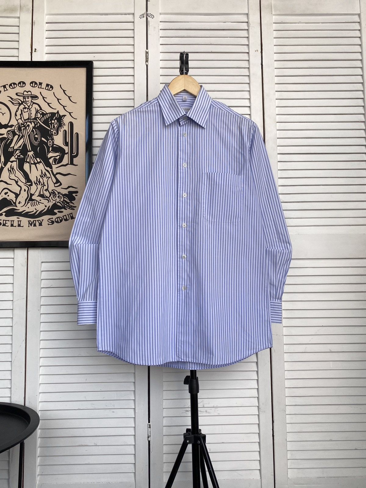Vintage Vintage Basic Striped Button Up Shirt Hard Cotton Preppy Size US S / EU 44-46 / 1 - 3 Thumbnail