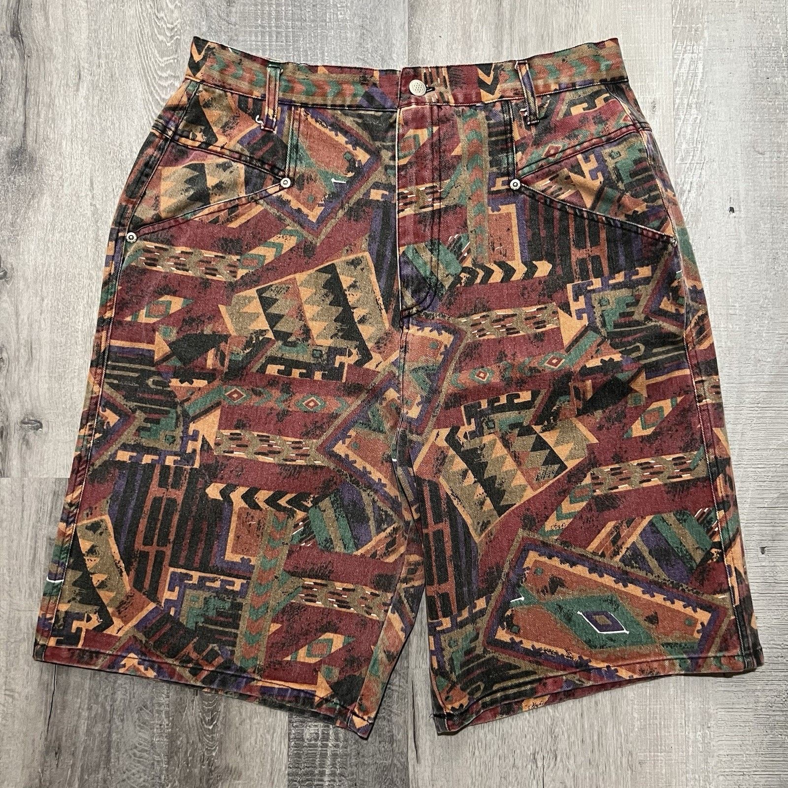 Vintage VTG Diana Marco 90s Southwestern Aztec Denim Women's Shorts Size 40" / US 18 - 1 Thumbnail
