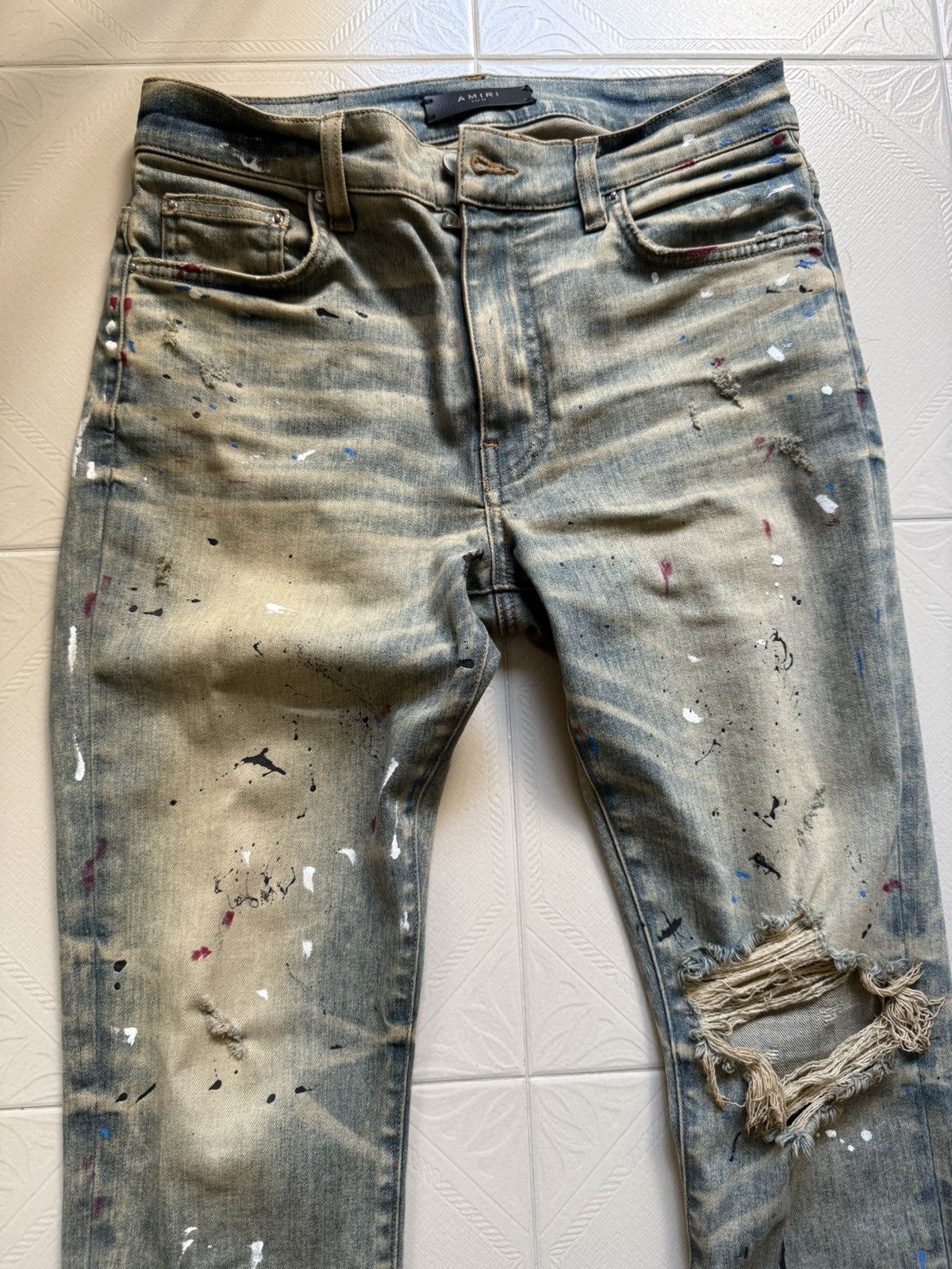 Amiri Skinny-Fit Paint- Splattered Distressed Stretch Denim Jeans Size US 32 / EU 48 - 1 Thumbnail
