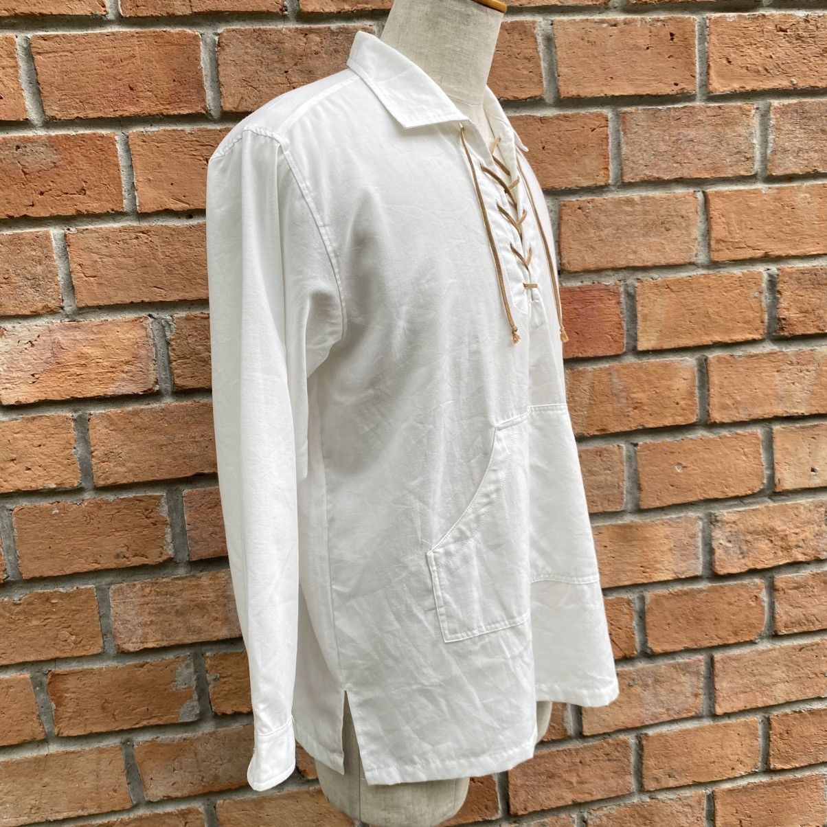 Vintage Vintage White Lace-Up Collar Long Sleeve Shirt Size US L / EU 52-54 / 3 - 12 Thumbnail