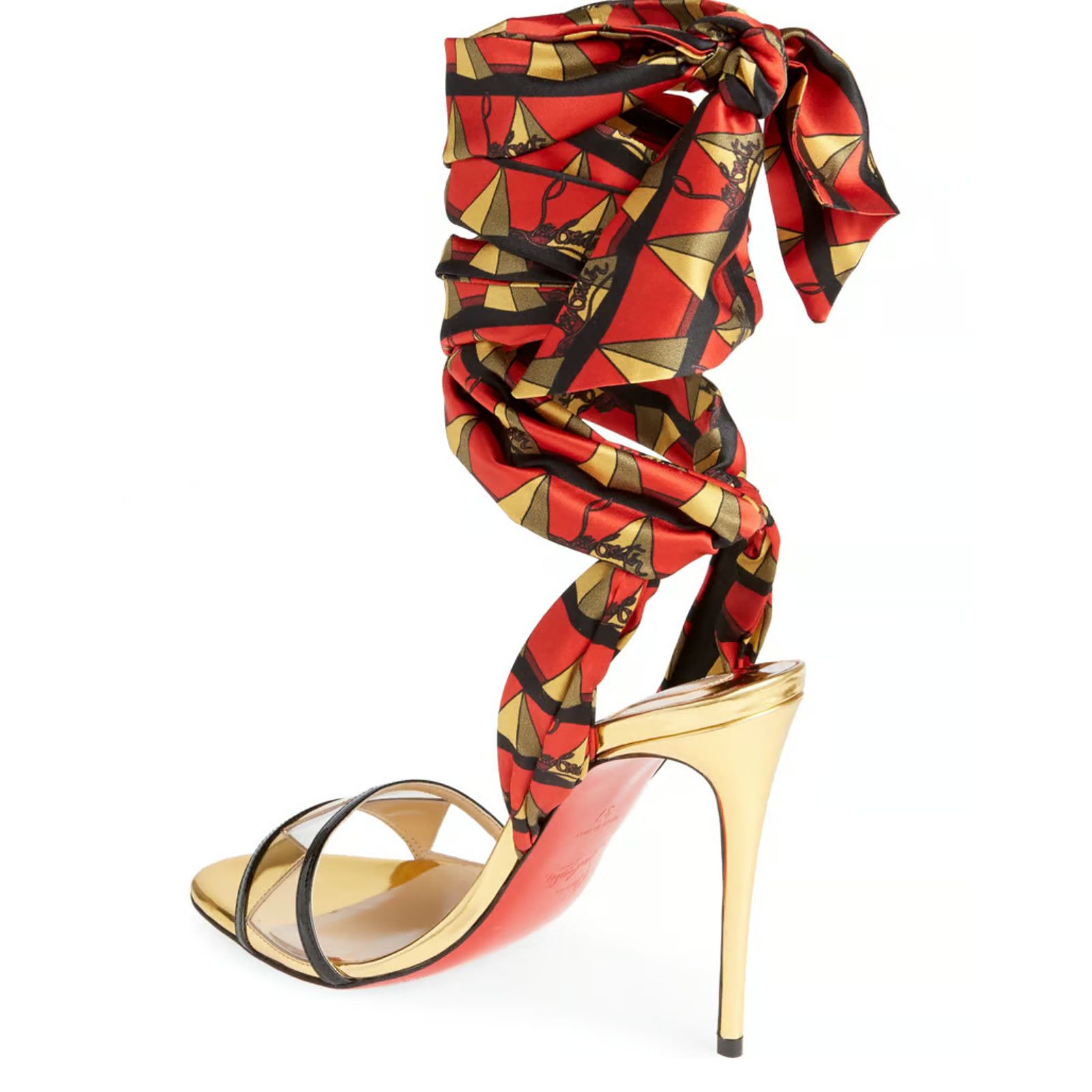 Christian Louboutin Baigneuse 100 Black Gold Red Lace Up Sandal Heel Pump 37.5 Size US 7.5 / IT 37.5 - 10 Thumbnail