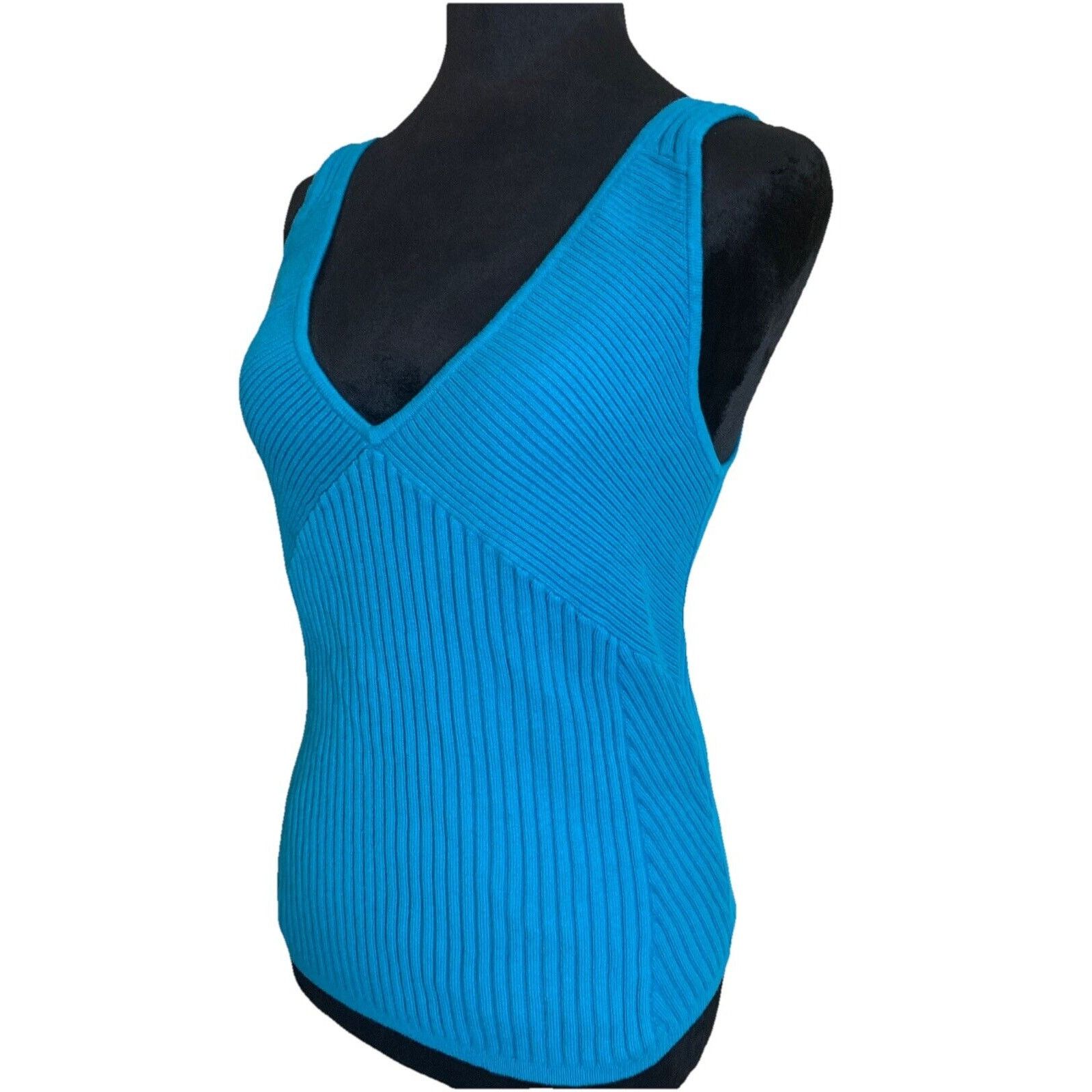 I.N.C INC Women Cyan Blue Ribbed Vneck Tank Top (Size XL, NWT) Size XL / US 12-14 / IT 48-50 - 2 Thumbnail