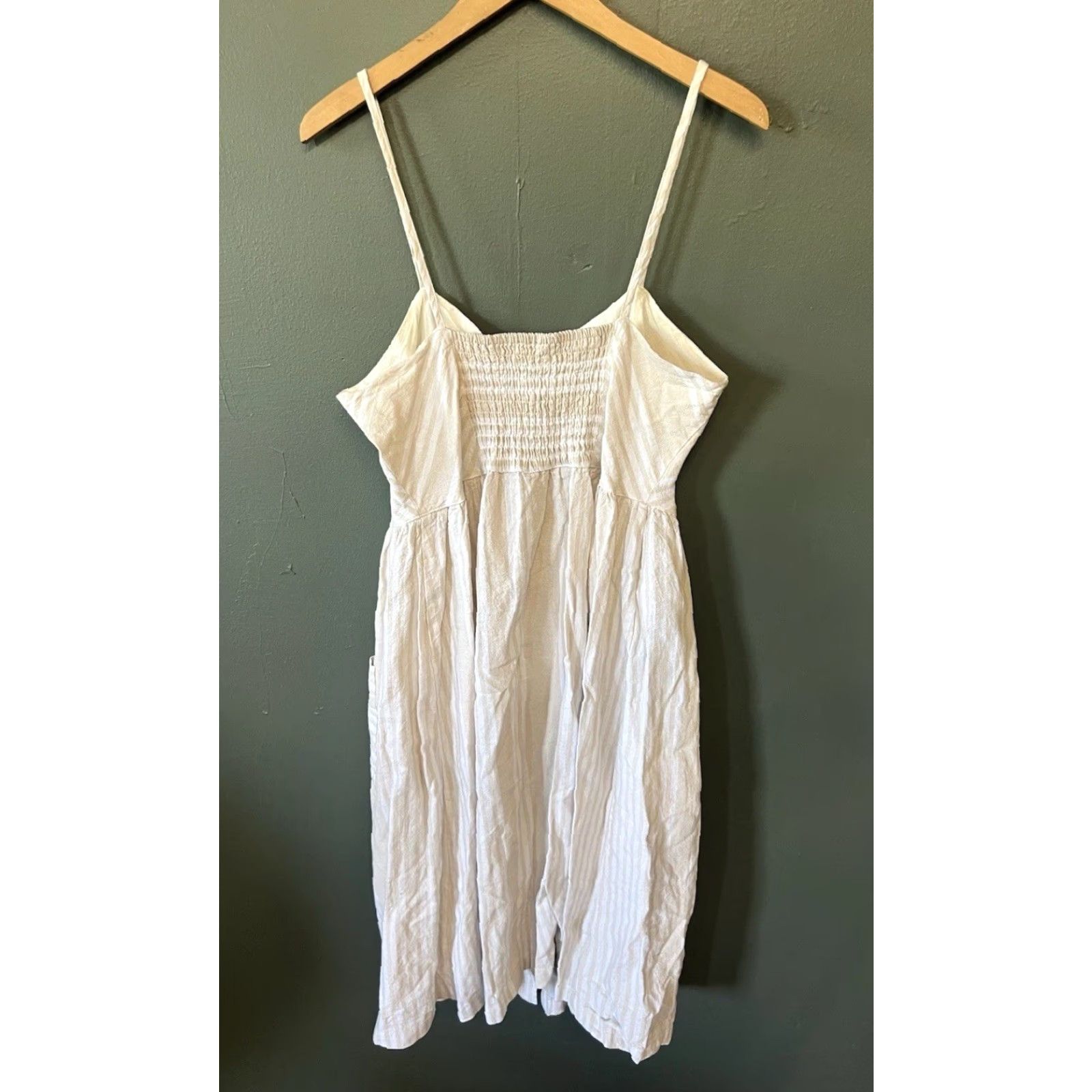 Vintage VINTAGE Sneak Peak Womens White Striped Linen Sleeveless Summer Dress L SIZE Large Knee Length A-Line Size L / US 10 / IT 46 - 2 Thumbnail