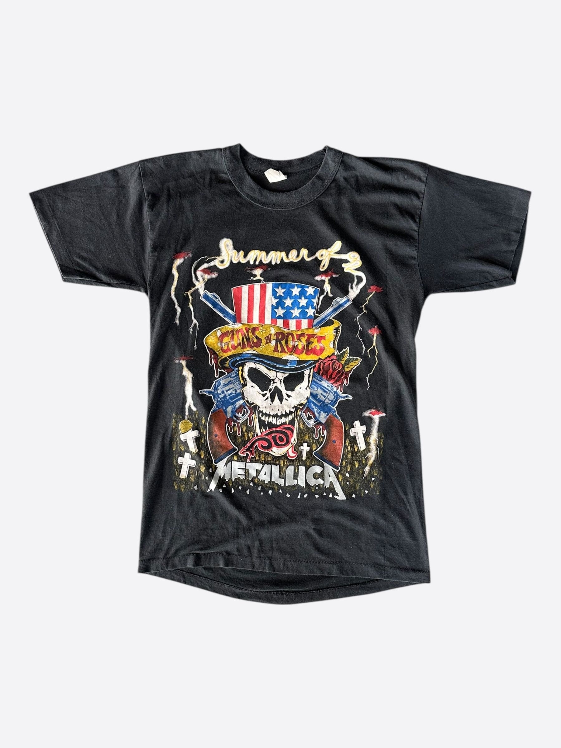 Vintage Black Guns n' Roses x Metallica Faith No More Tour T-Shirt Size US M / EU 48-50 / 2 - 1 Thumbnail
