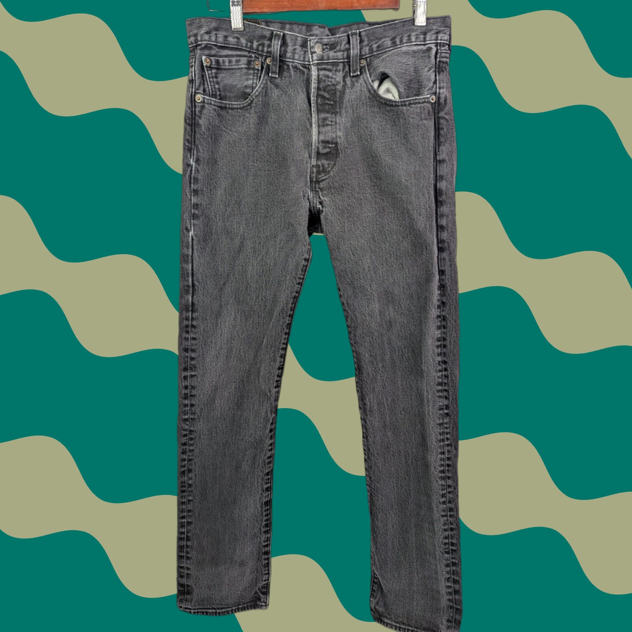 Levi's Levi’s 501 Original Fit Jeans Mens 31x34 Black Denim Button Fly Straight Size US 31 - 1 Thumbnail