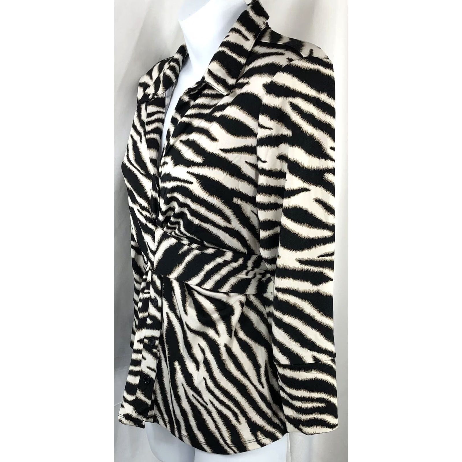 Vintage Vintage Studio 1960 Tie Empire Top Zebra Ivory blk Collar Button Y2K 90s glam Size M / US 6-8 / IT 42-44 - 2 Thumbnail