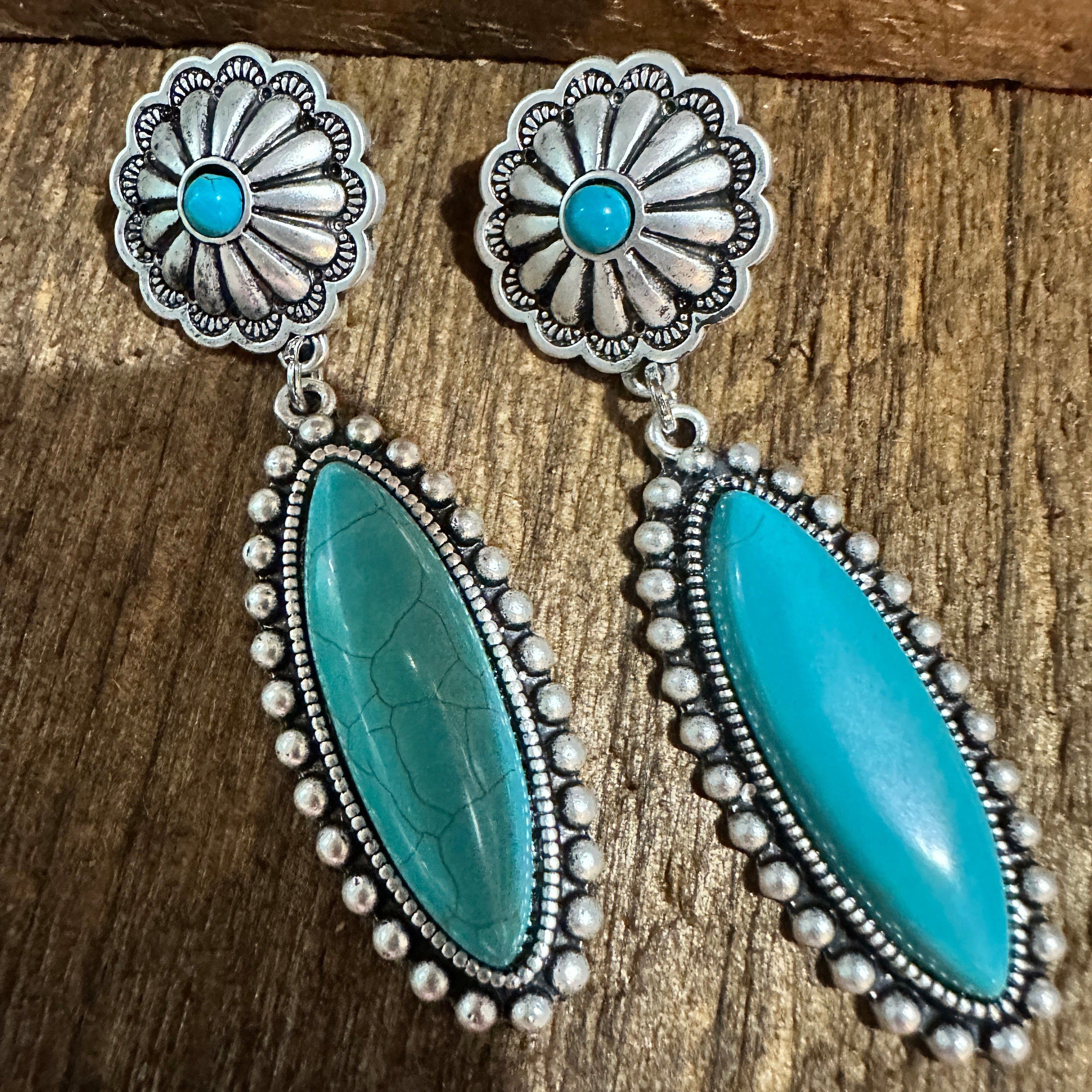 Other Turquoise Concho Stud Drop Earrings, Native American Design, Size ONE SIZE - 3 Thumbnail
