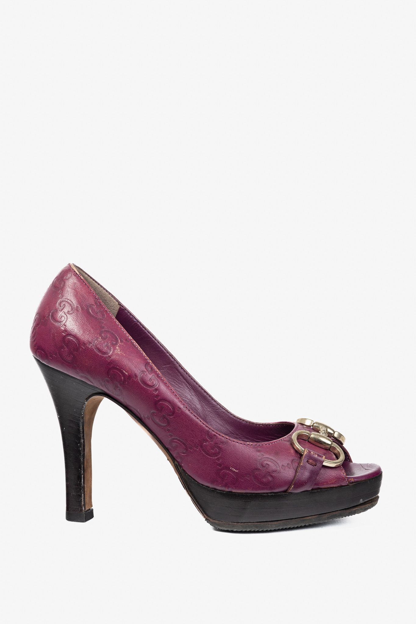 Gucci Gucci Purple Guccissima Soft Leather Horsebit Peep-Toe Pumps Size US 4.5 / IT 34.5 - 1 Thumbnail