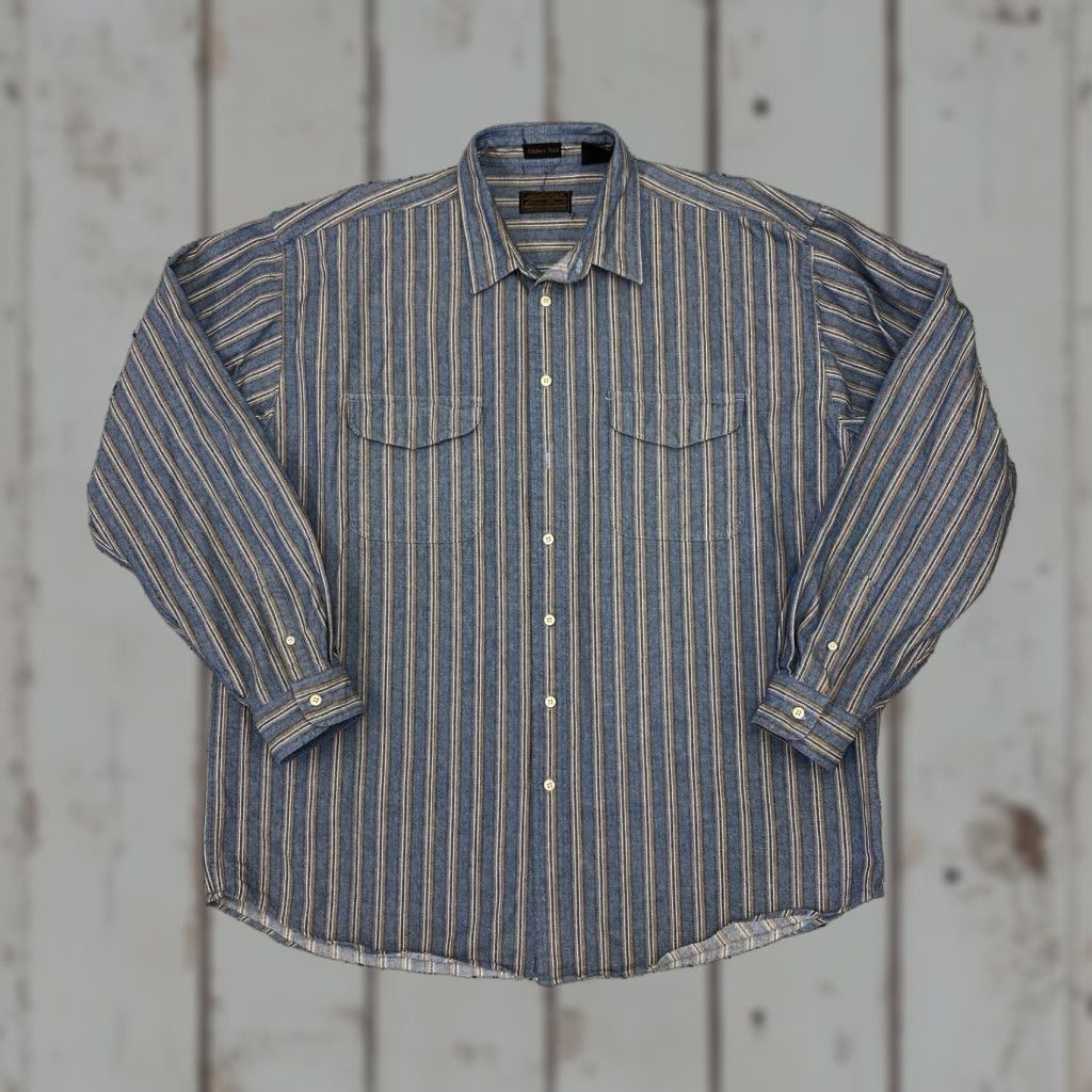 Eddie Bauer VINTAGE Eddie Bauer Shirt Mens 2XL Elkhorn Twill Striped Button-Down Outdoor Rugged Outdoor Casual Mens Size US XXL / EU 58 / 5 - 1 Thumbnail
