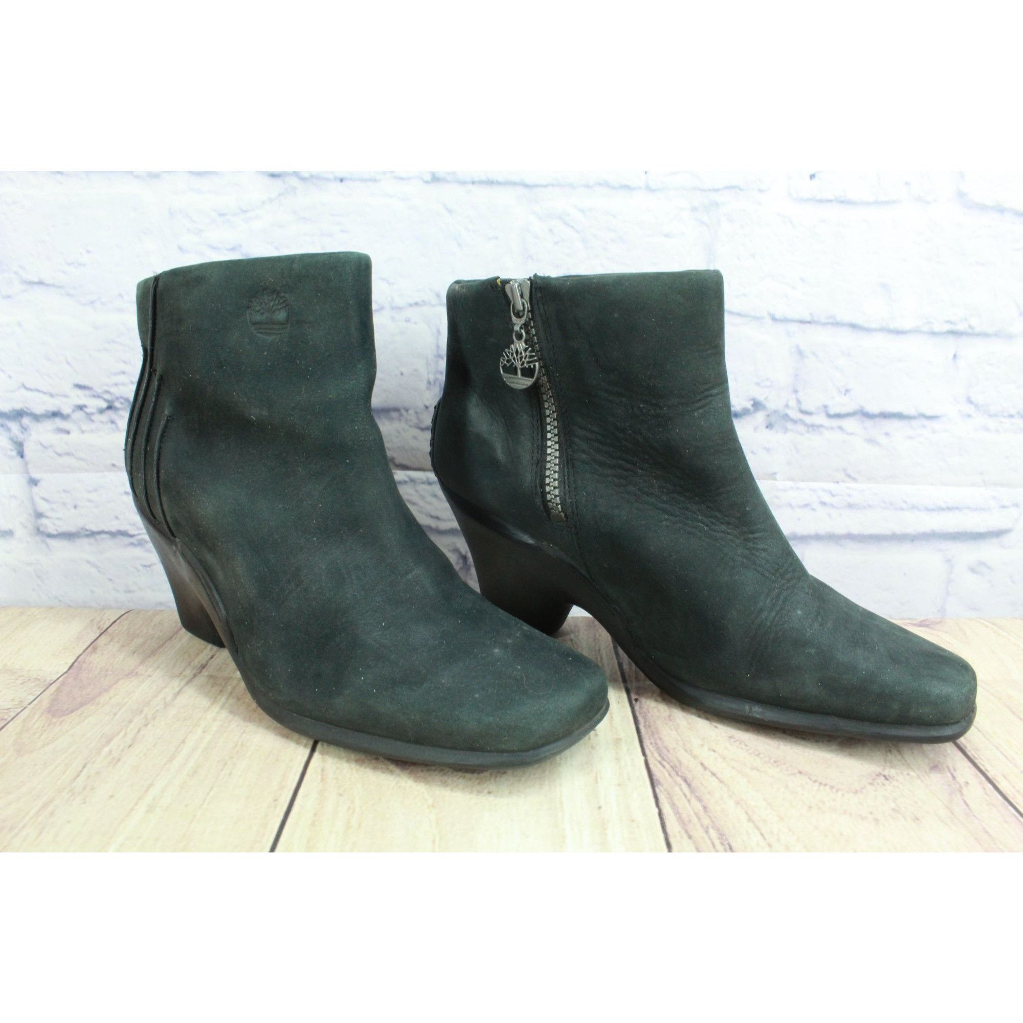 Timberland Timberland Black Leather Side Zip Wedge Heel Ankle Boots Size US 9.5 / IT 39.5 - 2 Thumbnail