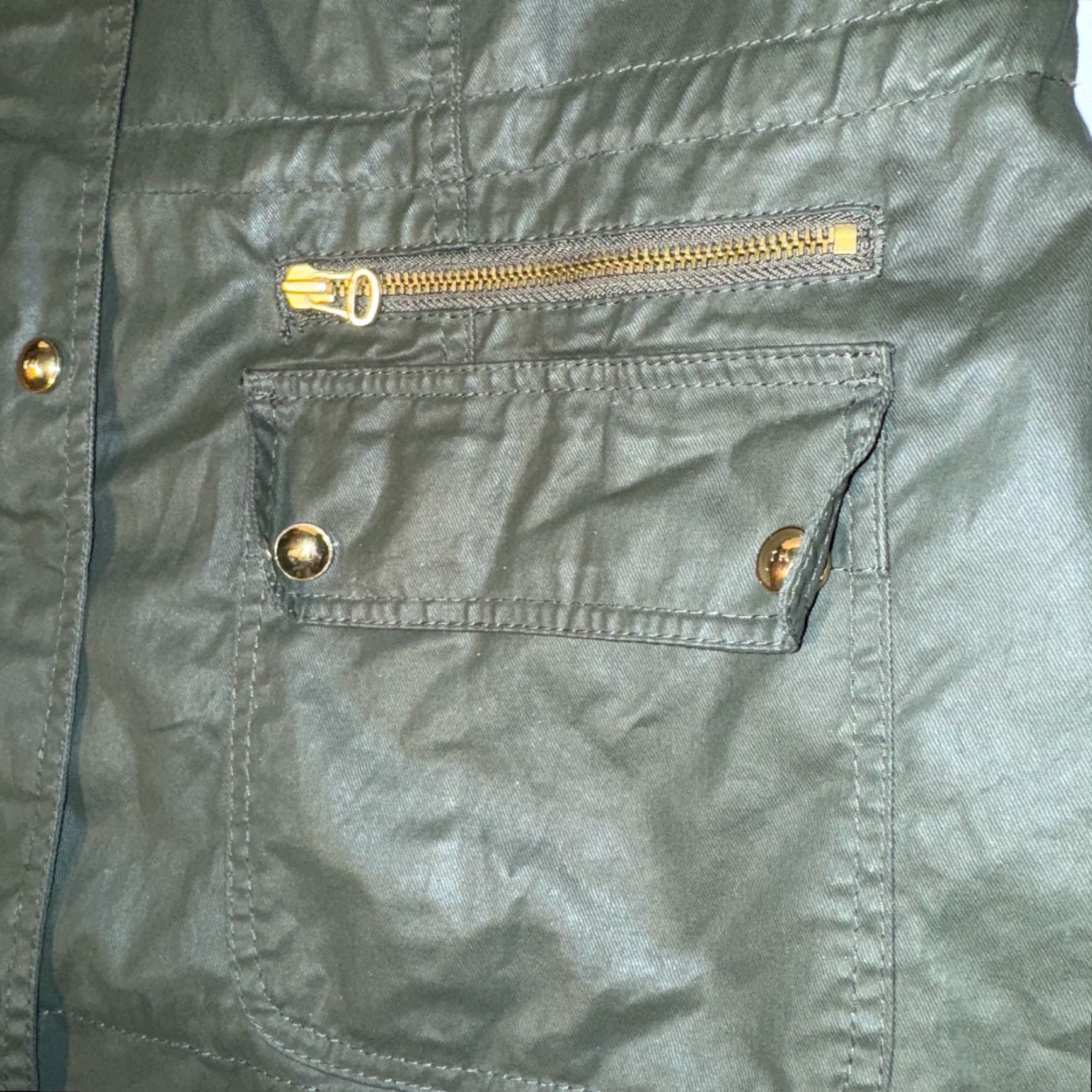 Tommy Hilfiger Tommy Hilfiger Lightweight Olive Green Waxed Utility Military Moto Jacket XL Women's Regular Size Size XL / US 12-14 / IT 48-50 - 2 Thumbnail
