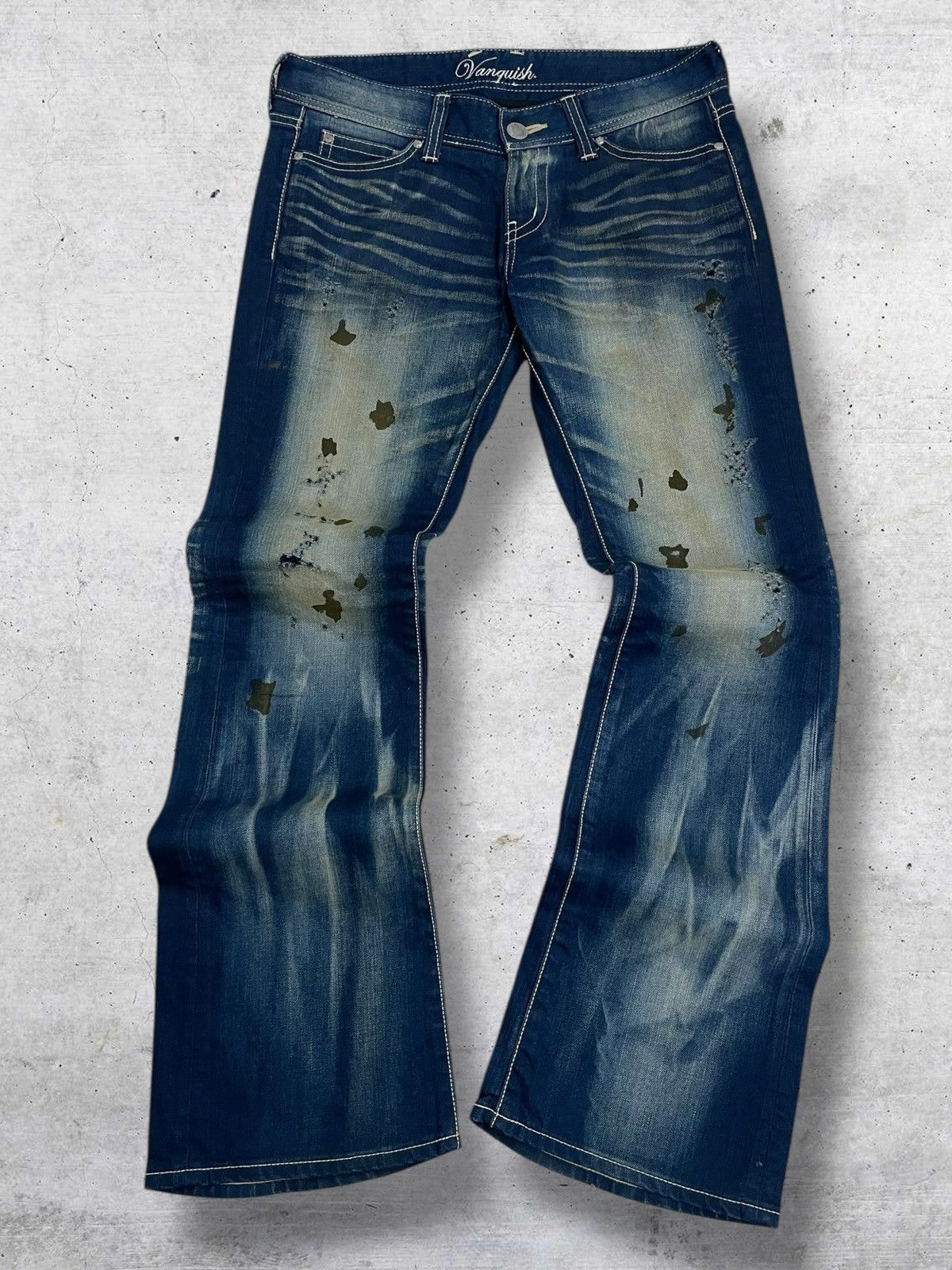 Vanquish VINTAGE MUDWASH FLARED JAPAN DESIGNER VANQUISH GOLD DENIM OG Size US 31 - 1 Thumbnail