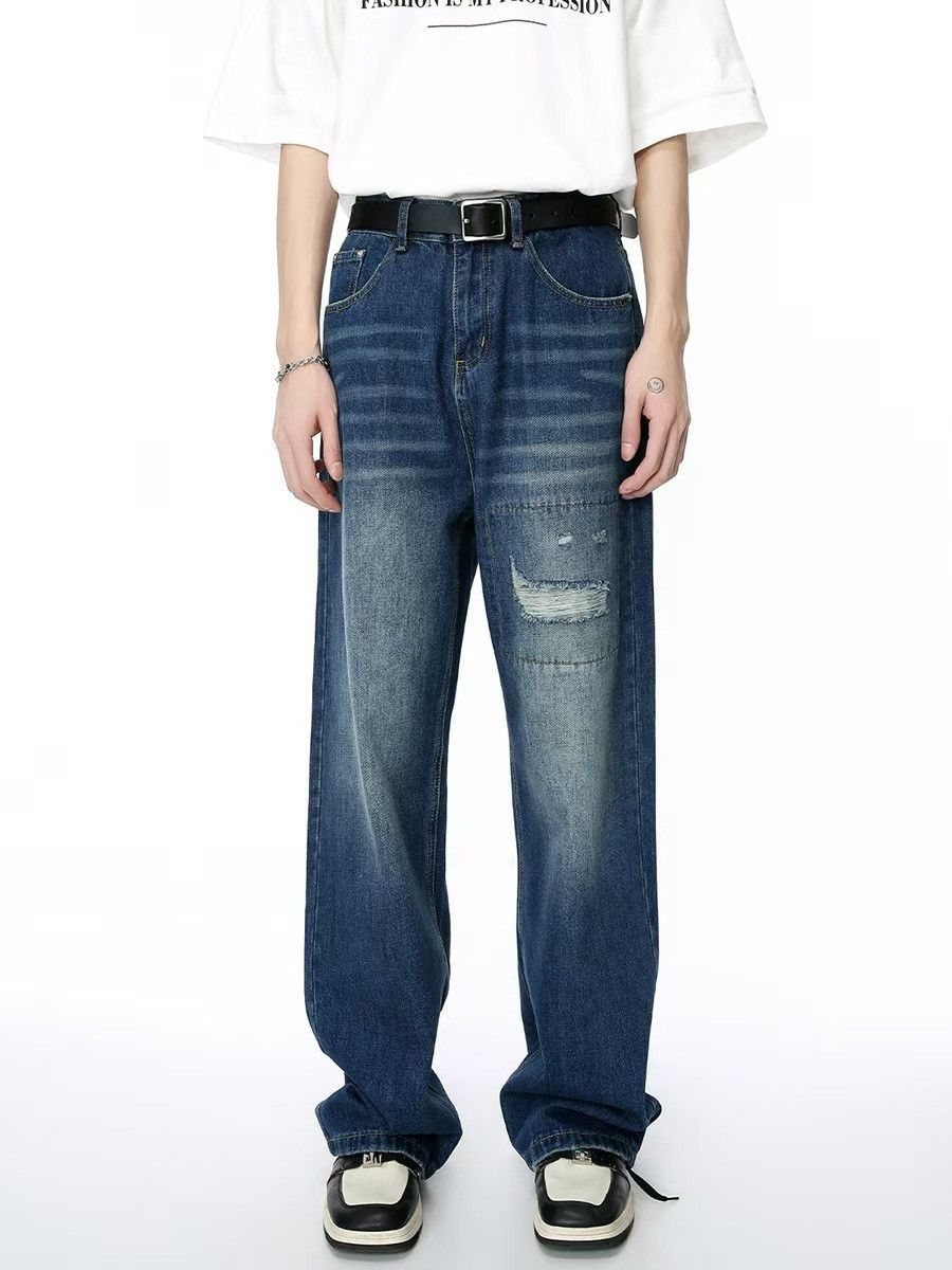 Japanese Brand × Jean Vintage patch ripped loose straight jeans Size US 30 / EU 46 - 4 Thumbnail