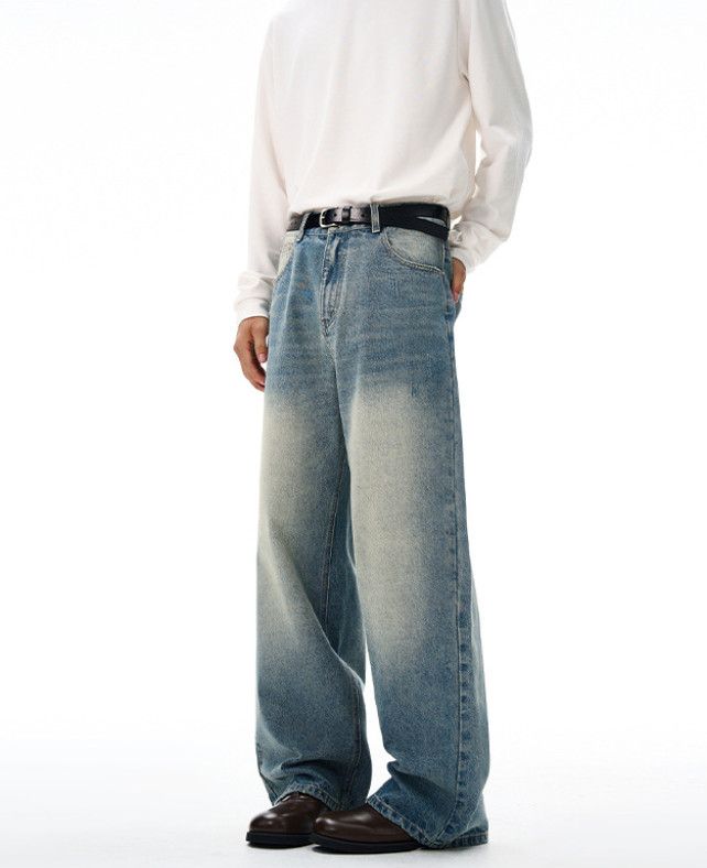 Japanese Brand Retro washed distressed men's baggy casual scimitar jeans Size US 32 / EU 48 - 3 Thumbnail