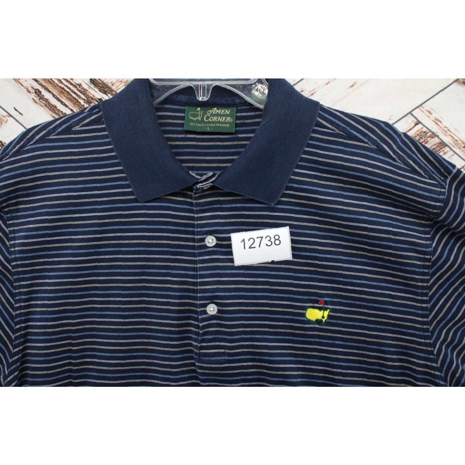 Vintage VINTAGE Masters Amen Corner Golf Polo Shirt Mens Large Blue Striped 60s's Two Ply Double Size US L / EU 52-54 / 3 - 6 Thumbnail